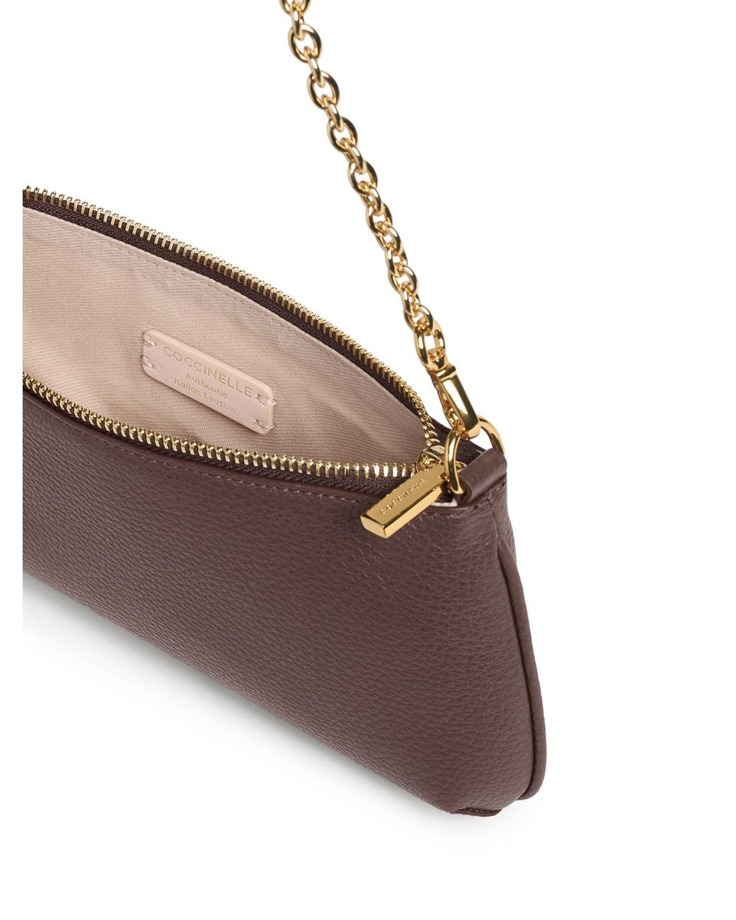 Coccinelle Brown Mini C-Me Chain Grainy-Leather Chain-Link Shoulder Bag