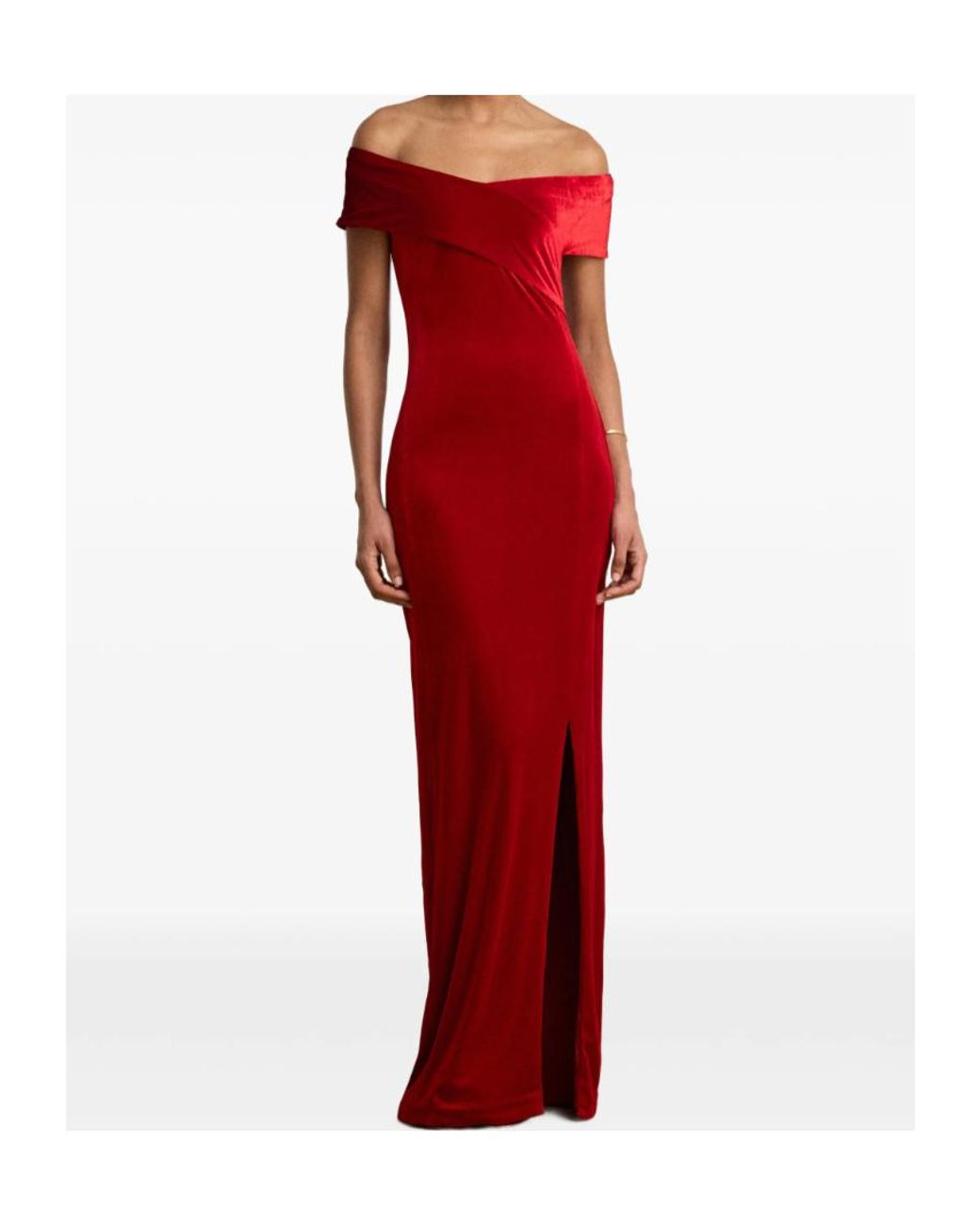 Ralph Lauren Red Off-Shoulder Velvet Maxi Dress