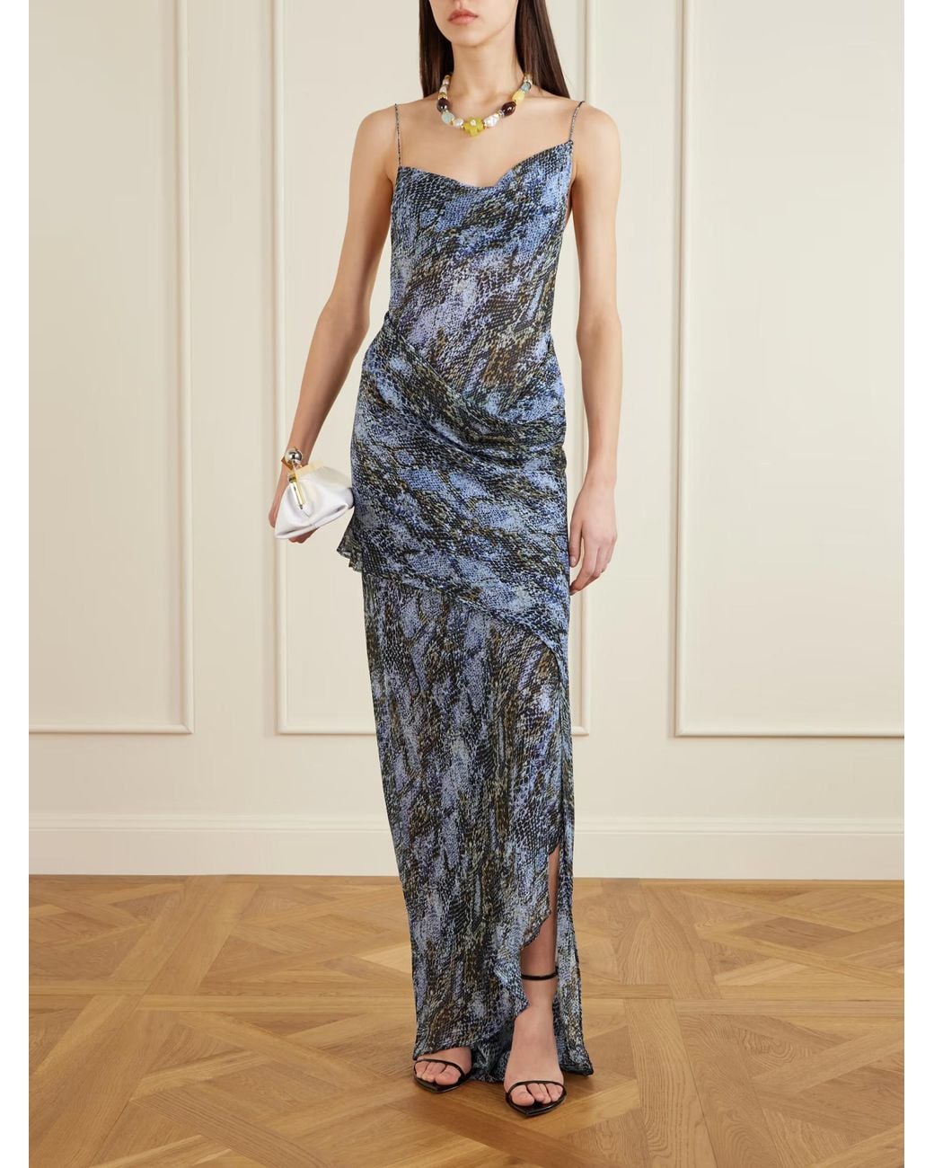 Christopher Esber Blue Cowl-Neck Printed Maxi Dress