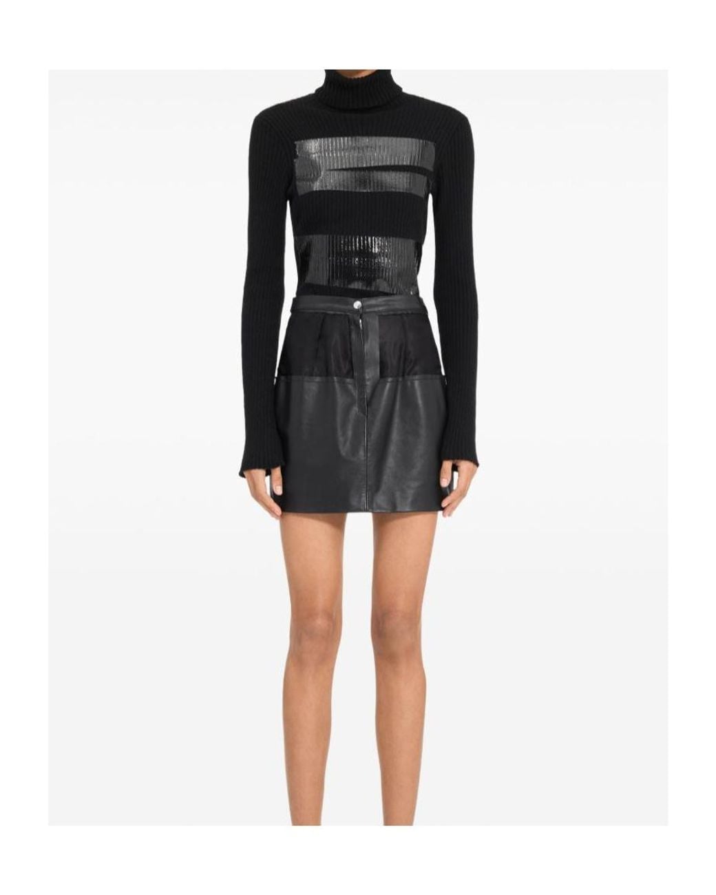 MM6 by Maison Margiela Black Leather Panelled Mini Straight Skirt