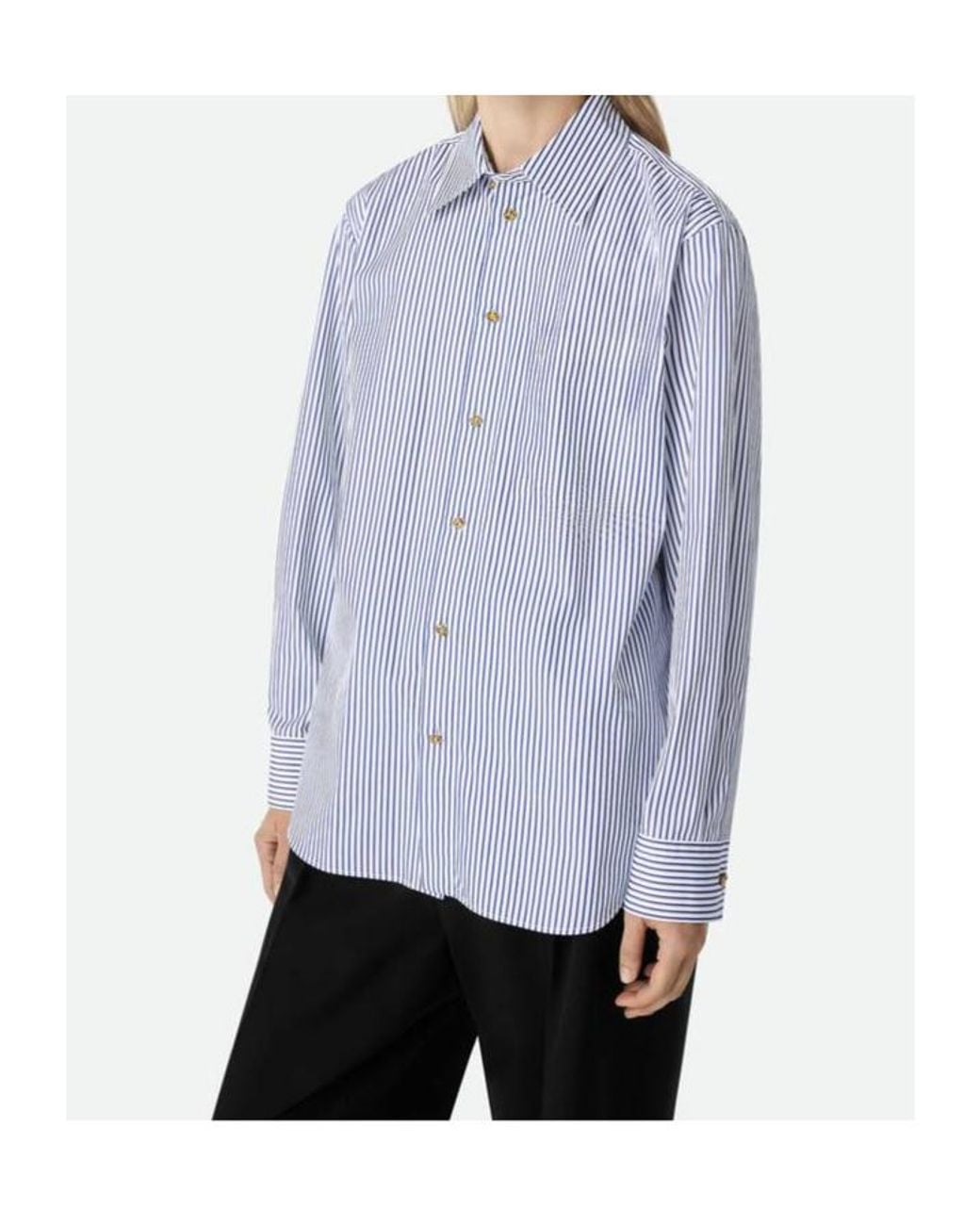 Bottega Veneta Blue Pinstripe Cotton Poplin Shirt