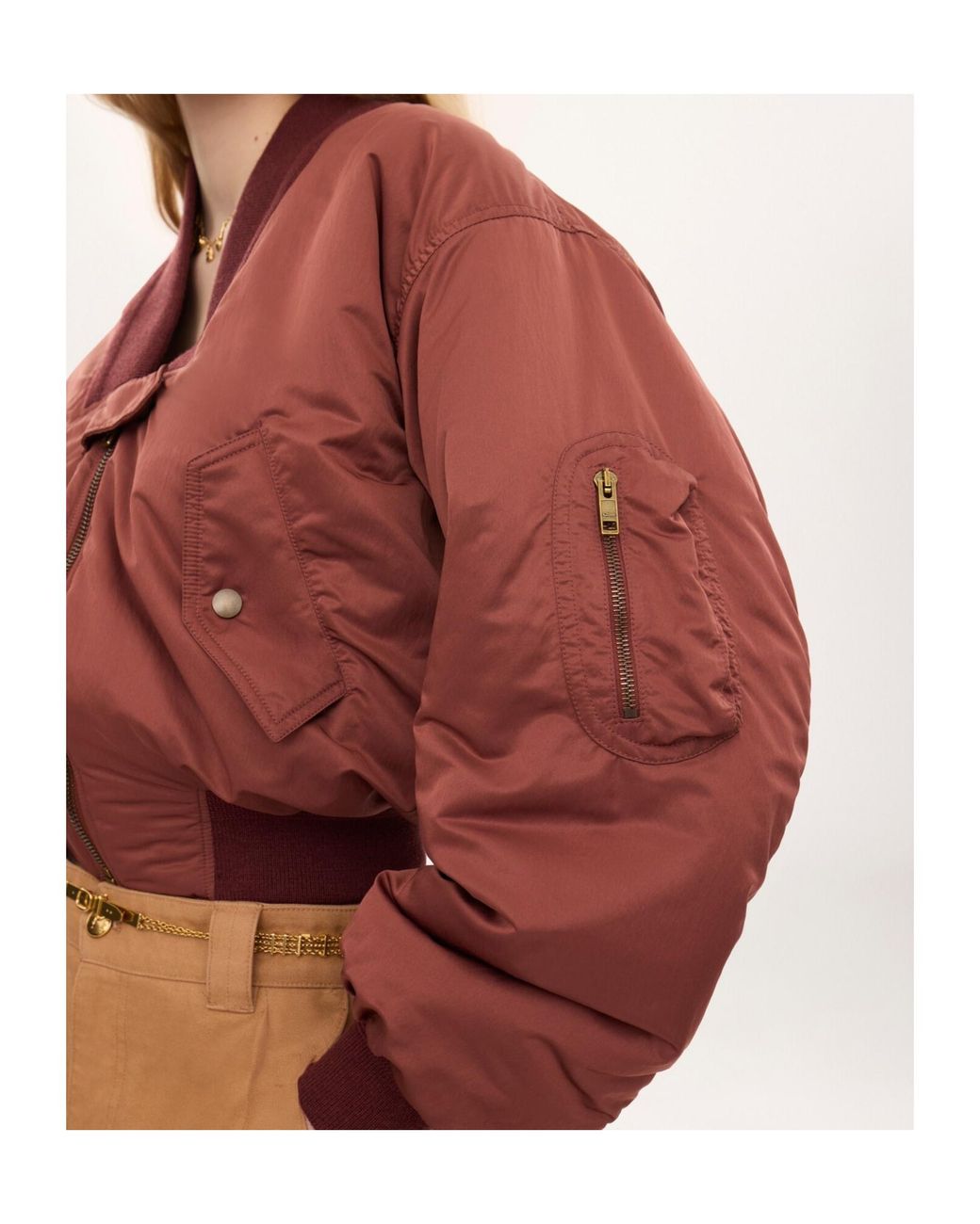 Chloé Red Ribbed-Trim Zip-Up Bomber Jacket