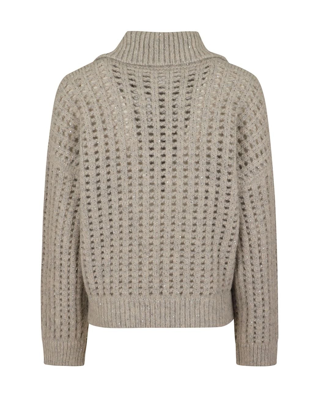 Peserico Gray Sequined Zipper Cardigan