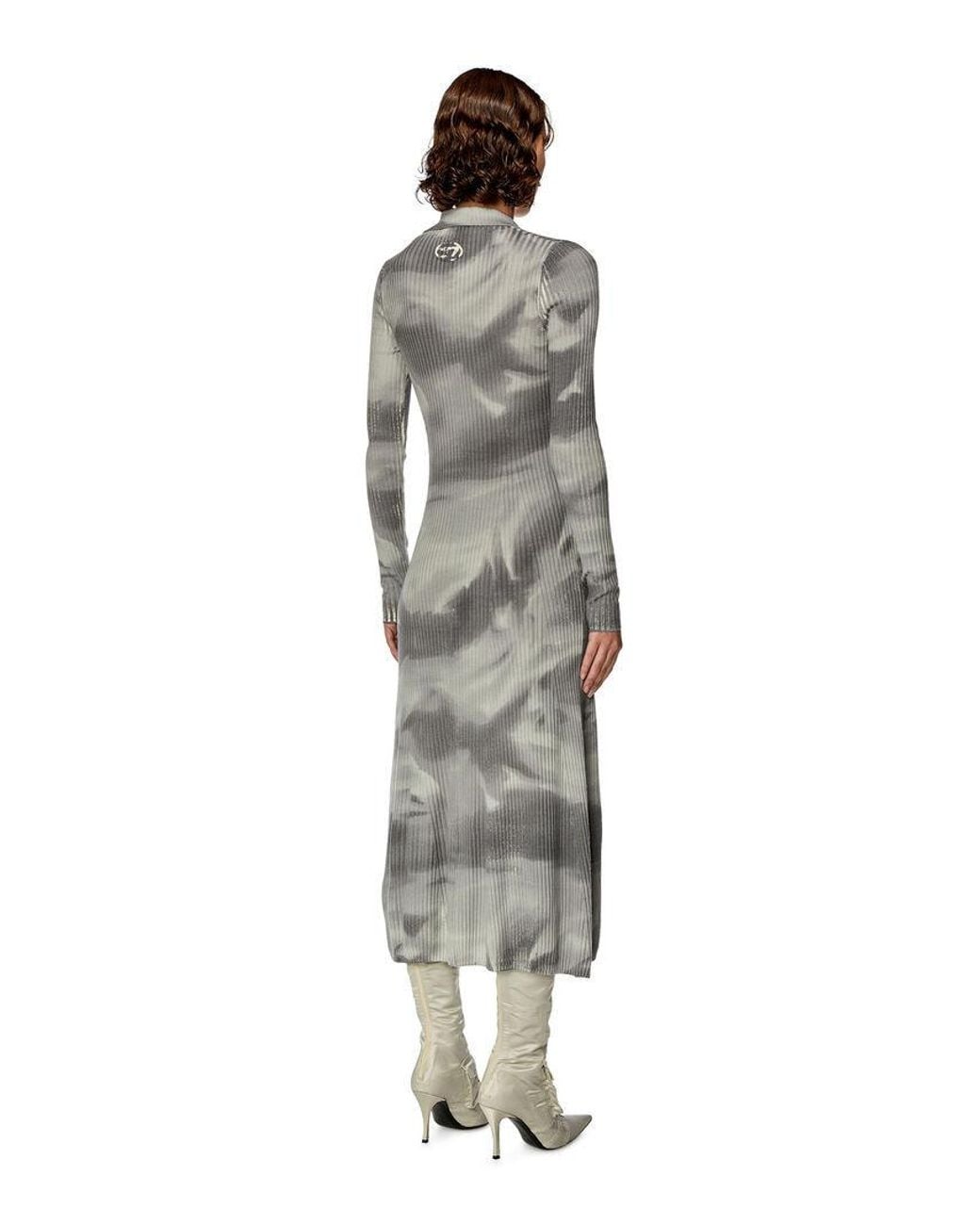 DIESEL Gray M-Bridge Ribbed-Knit Flared Midi Dress