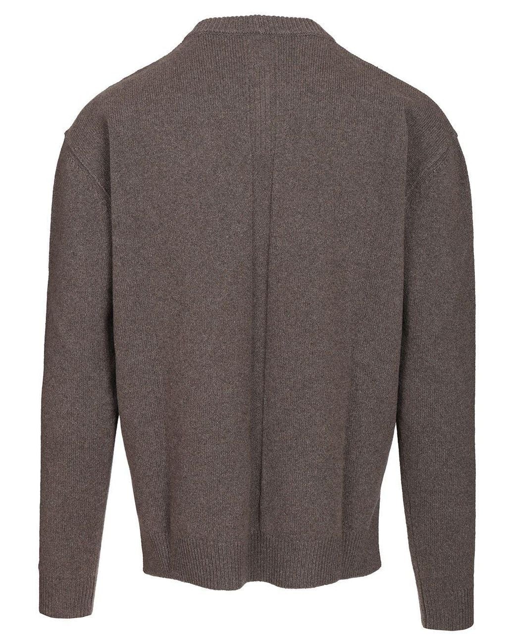 Rick Owens Gray Ribbed Crew Neck Knitted Sweater for men