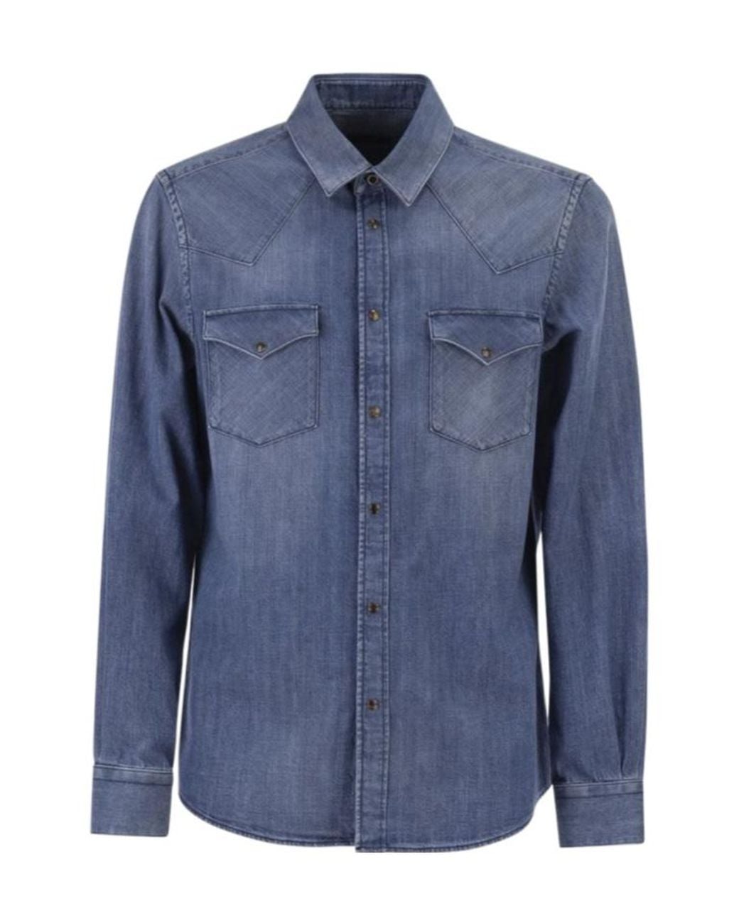 Peserico Blue Long-Sleeve Denim Shirt for men