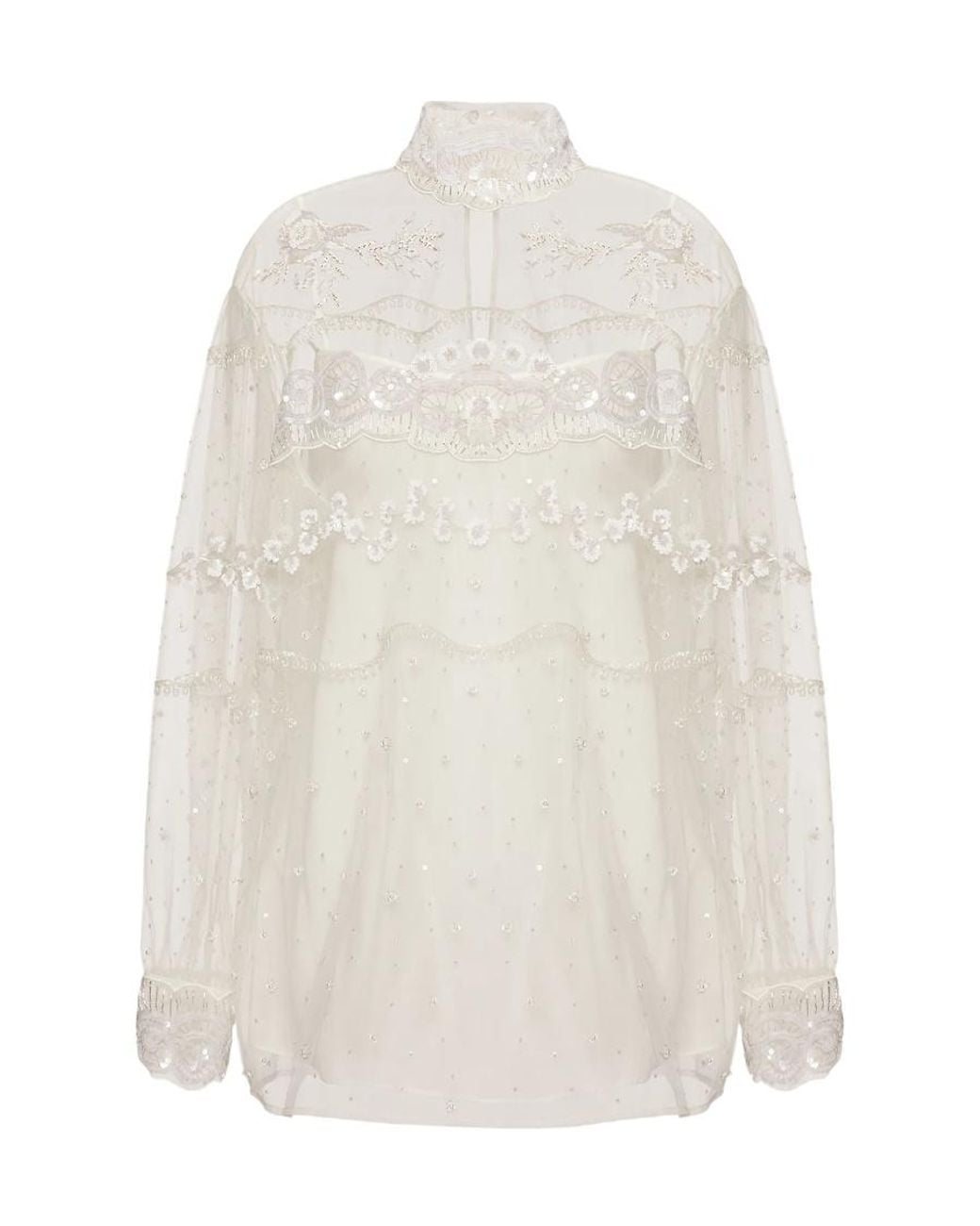Valentino White Tulle Illusione Embroidered Top