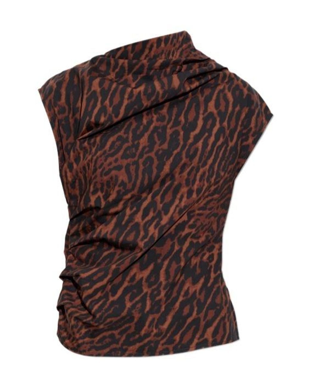 Ganni Brown Leopard-Print Draped Top