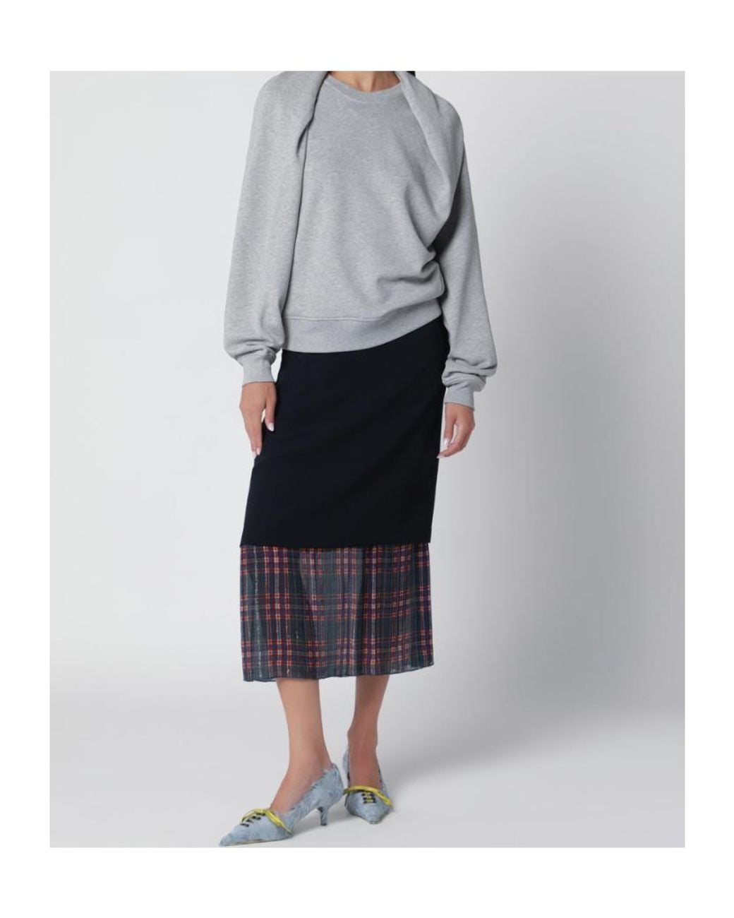 Dries Van Noten Blue Midi Skirt With Check Insert