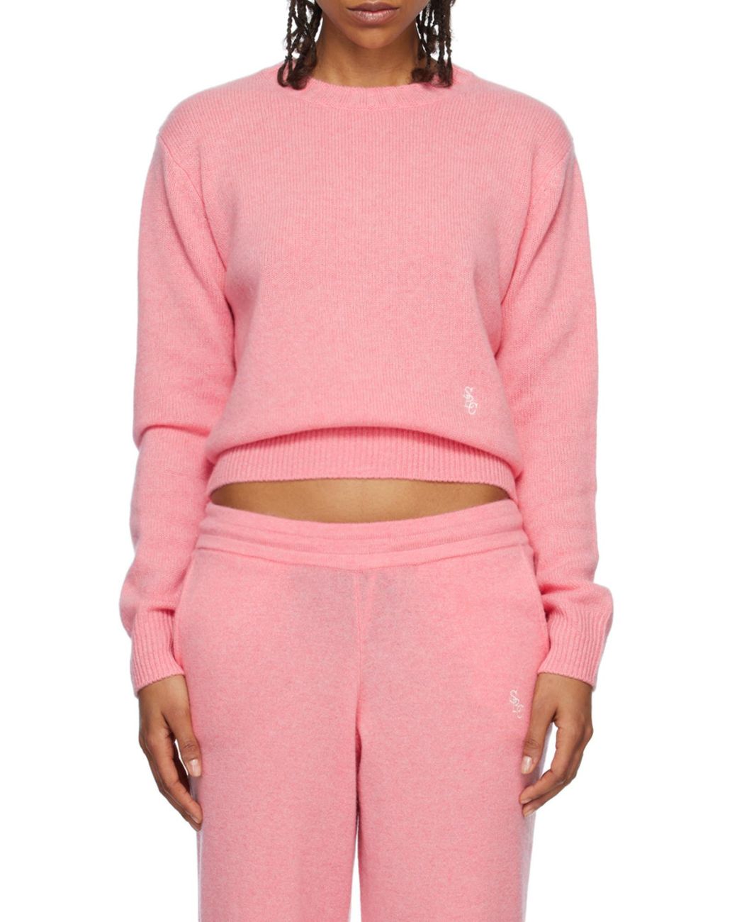 Sporty & Rich Pink Logo-Embroidered Crewneck Jumper