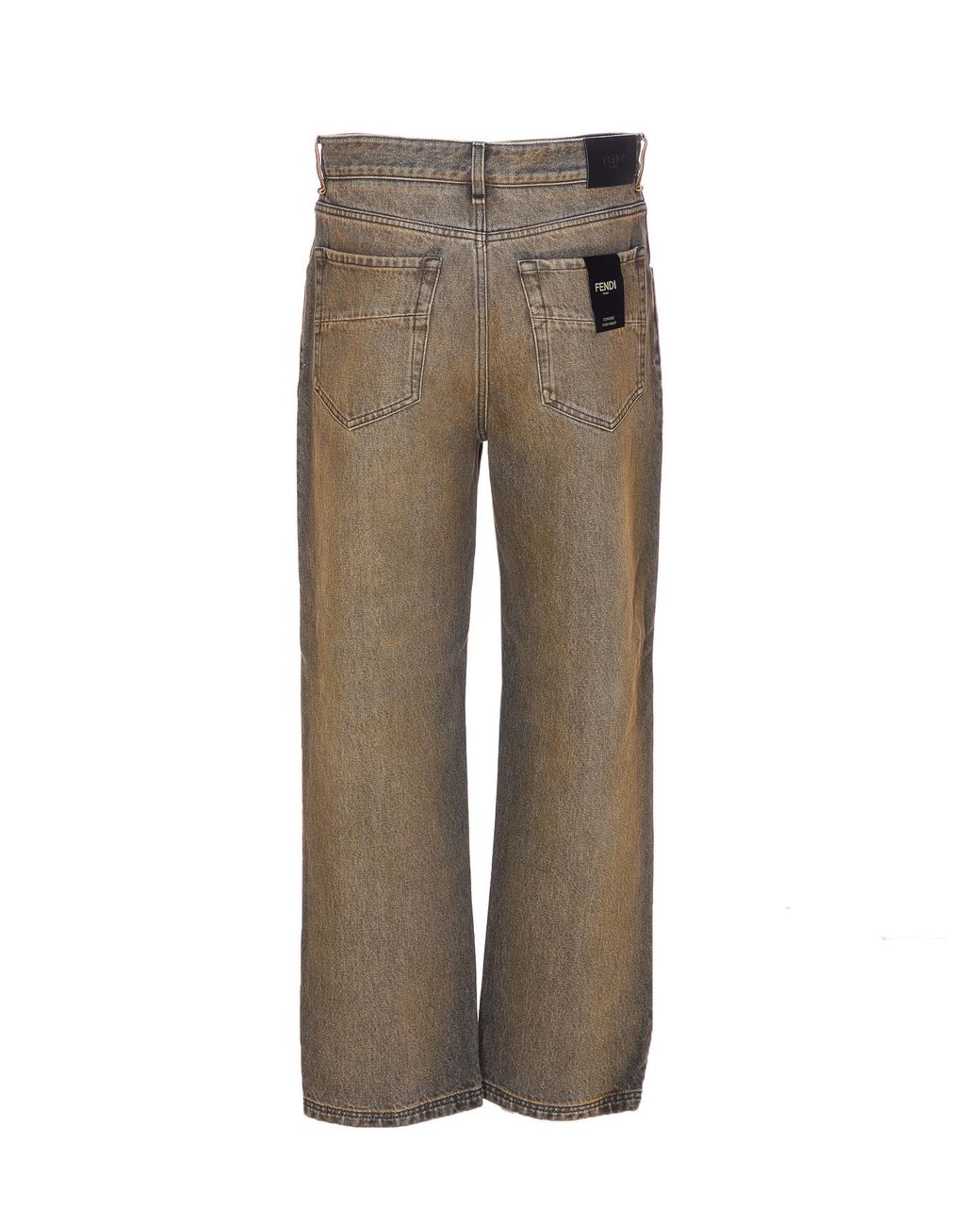 Fendi Gray Logo Patch Straight-Leg Long Jeans for men