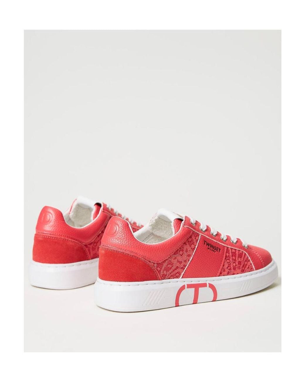 Twinset Pink Lace-Panelled Sneakers
