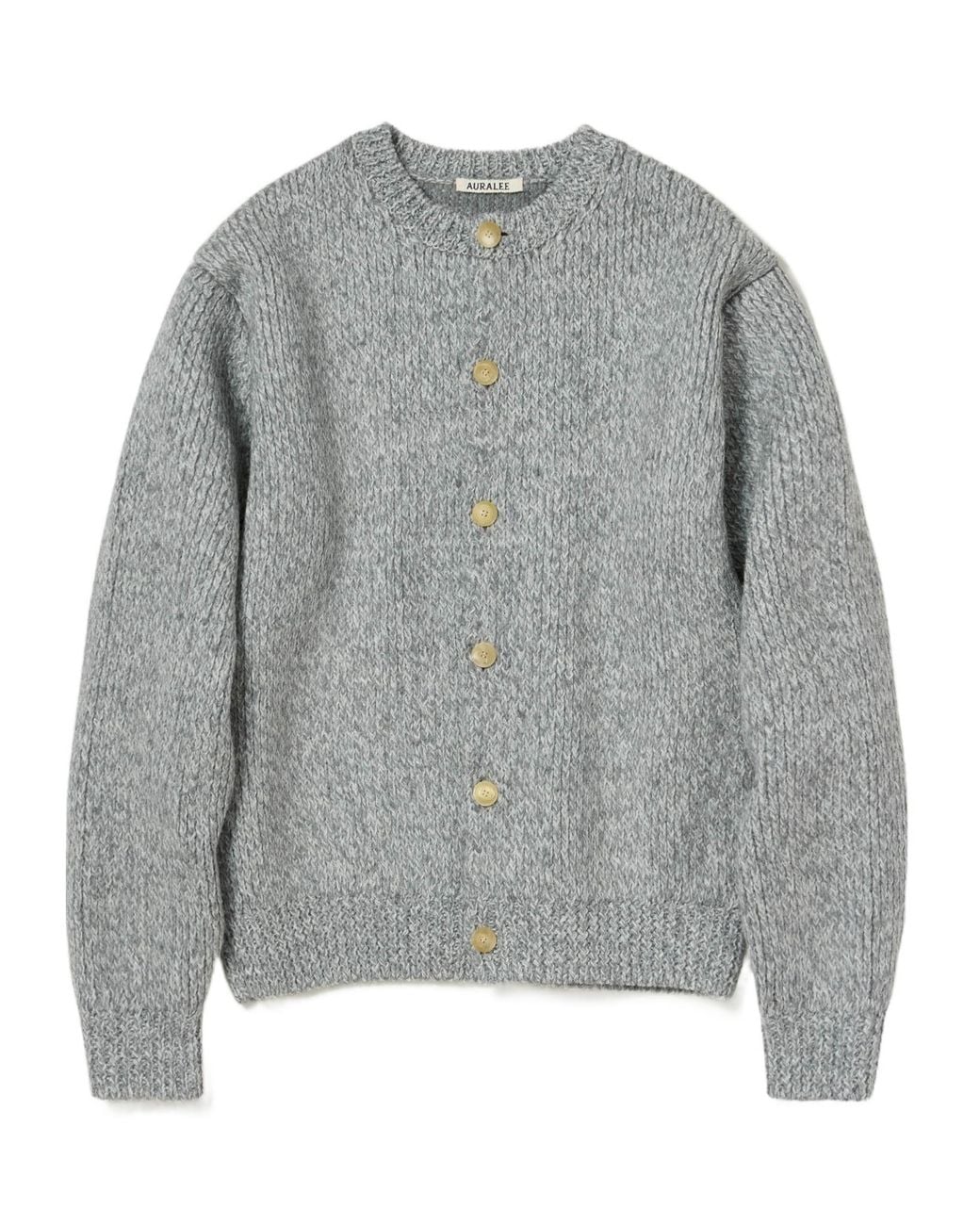 Auralee Gray Double-Faced Wool Alpaca Low Gauge Knit Crew-Neck for men