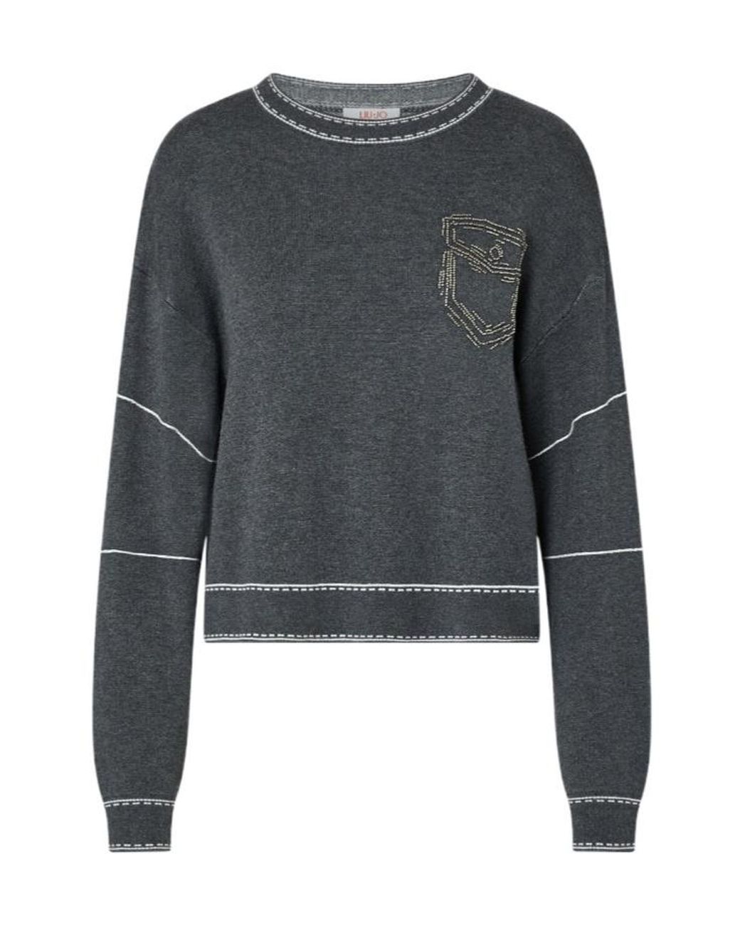 Liu Jo Gray Sweater With Stitching