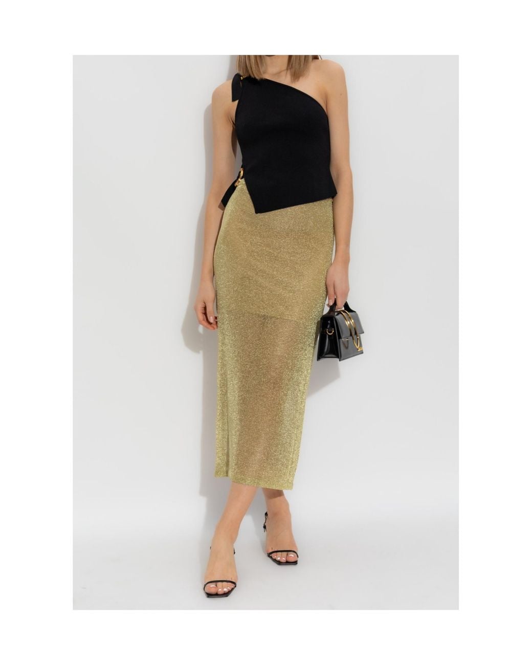 Cult Gaia Black Valeria One-Shoulder Buckled Knitted Top