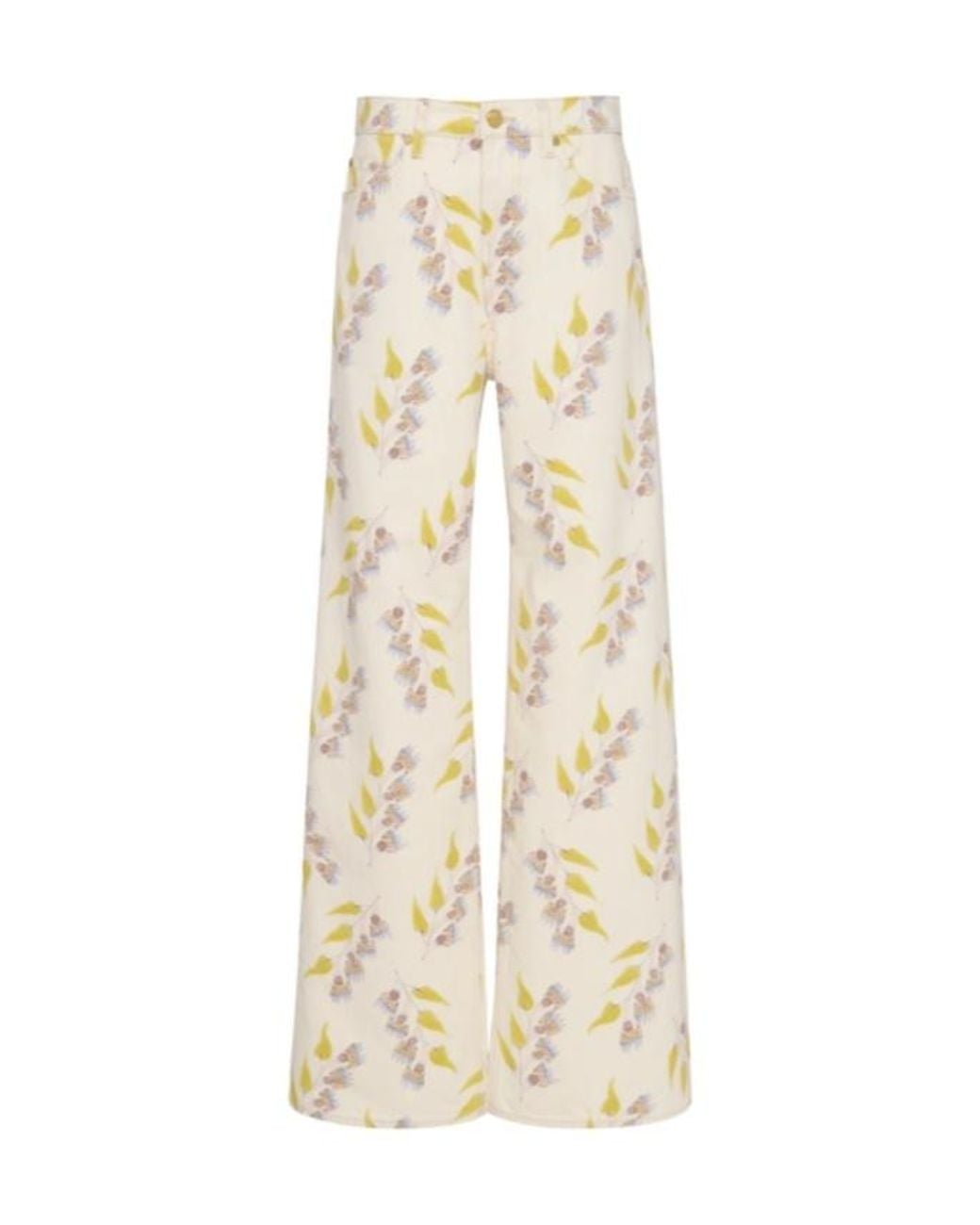 Ulla Johnson Natural Floral Mid-Rise Wide-Leg Jeans