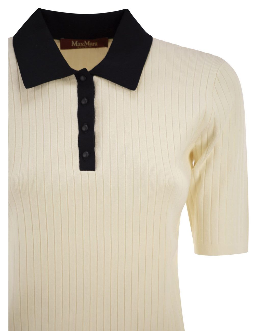 Max Mara White Studio Oscuri Ribbed-Knit Polo Top