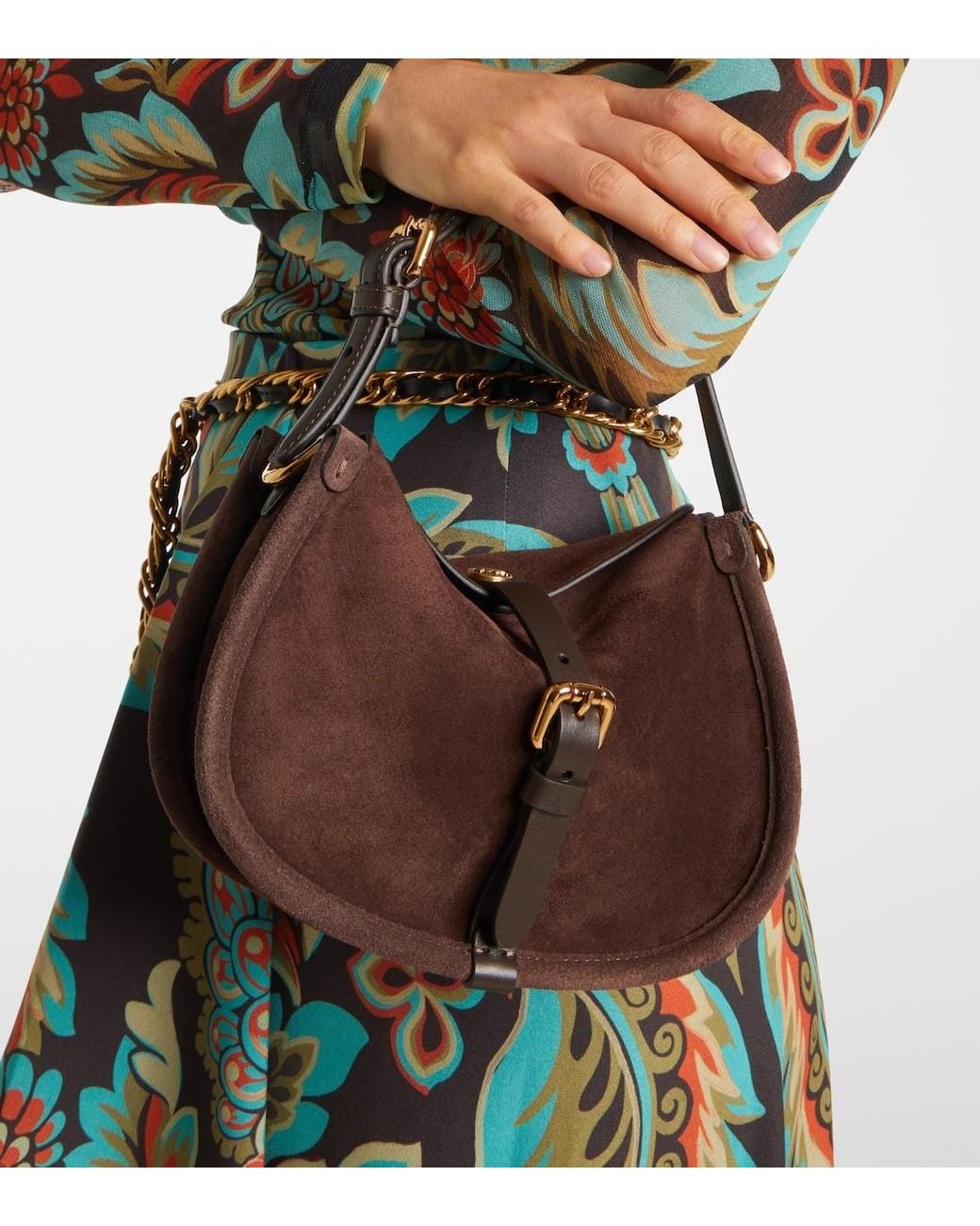 Etro Brown Pony Small Suede Crossbody Bag