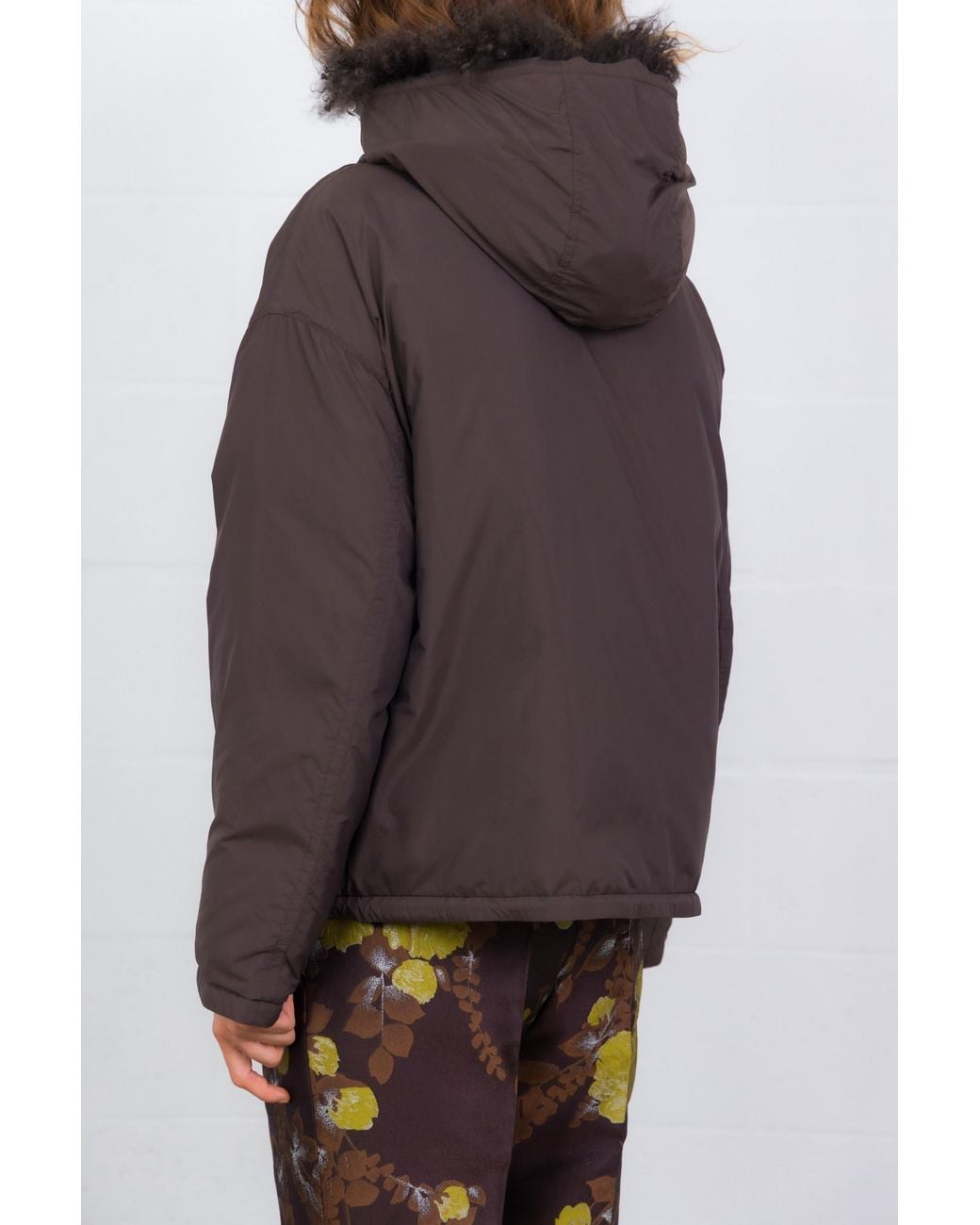 Yves Salomon Brown Down Jacket With Faux-Fur Trim And A Hood