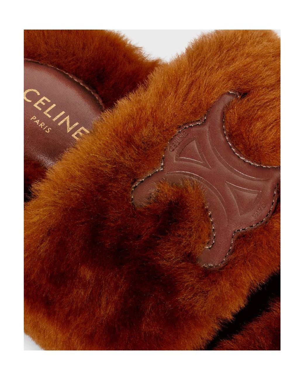 Céline Brown Fur Slides Triomphe