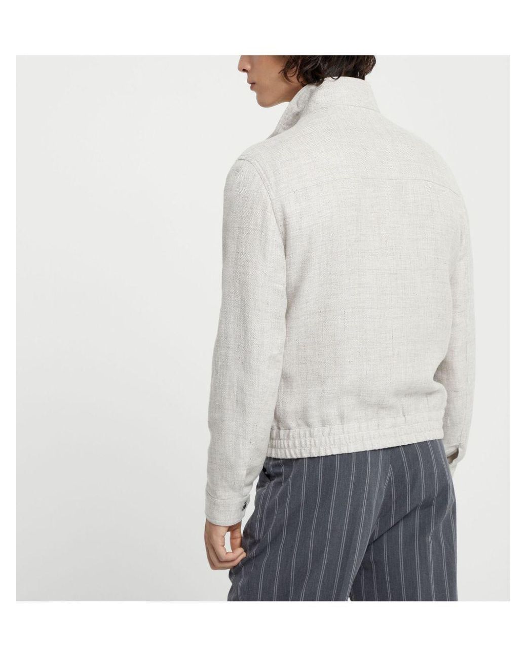 Brunello Cucinelli White Zipped Bomber Jacket for men