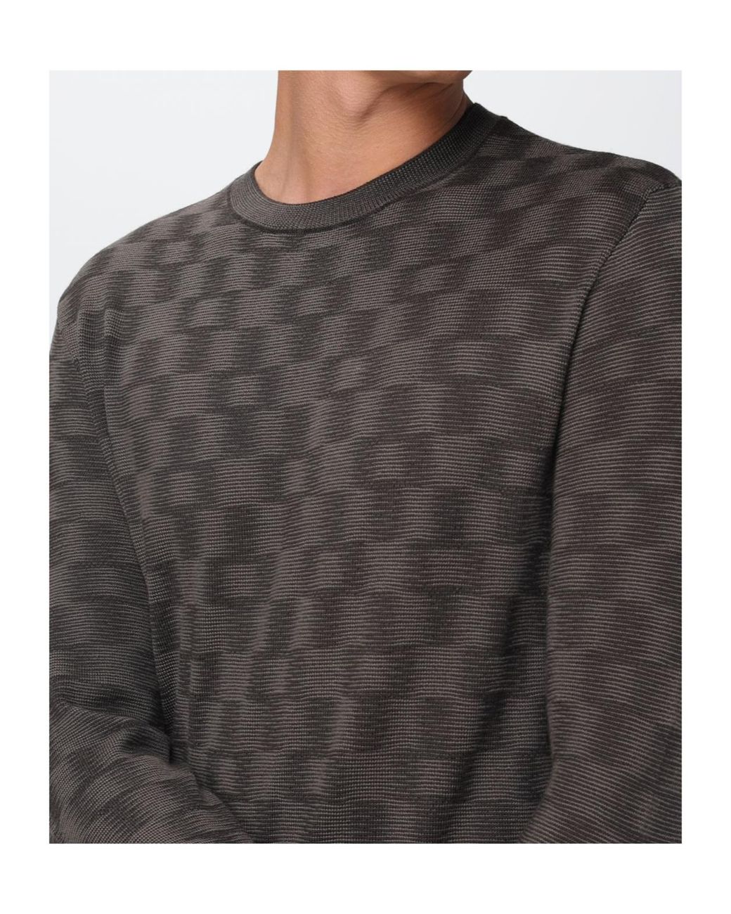 Emporio Armani Gray Pattern-Knit Crewneck Jumper for men