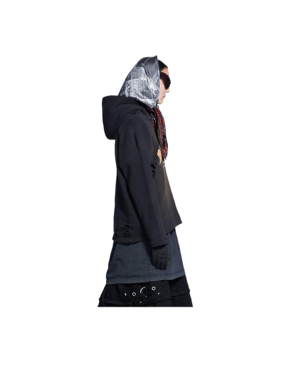 Balenciaga Black Distressed Logo Printed Hoodie