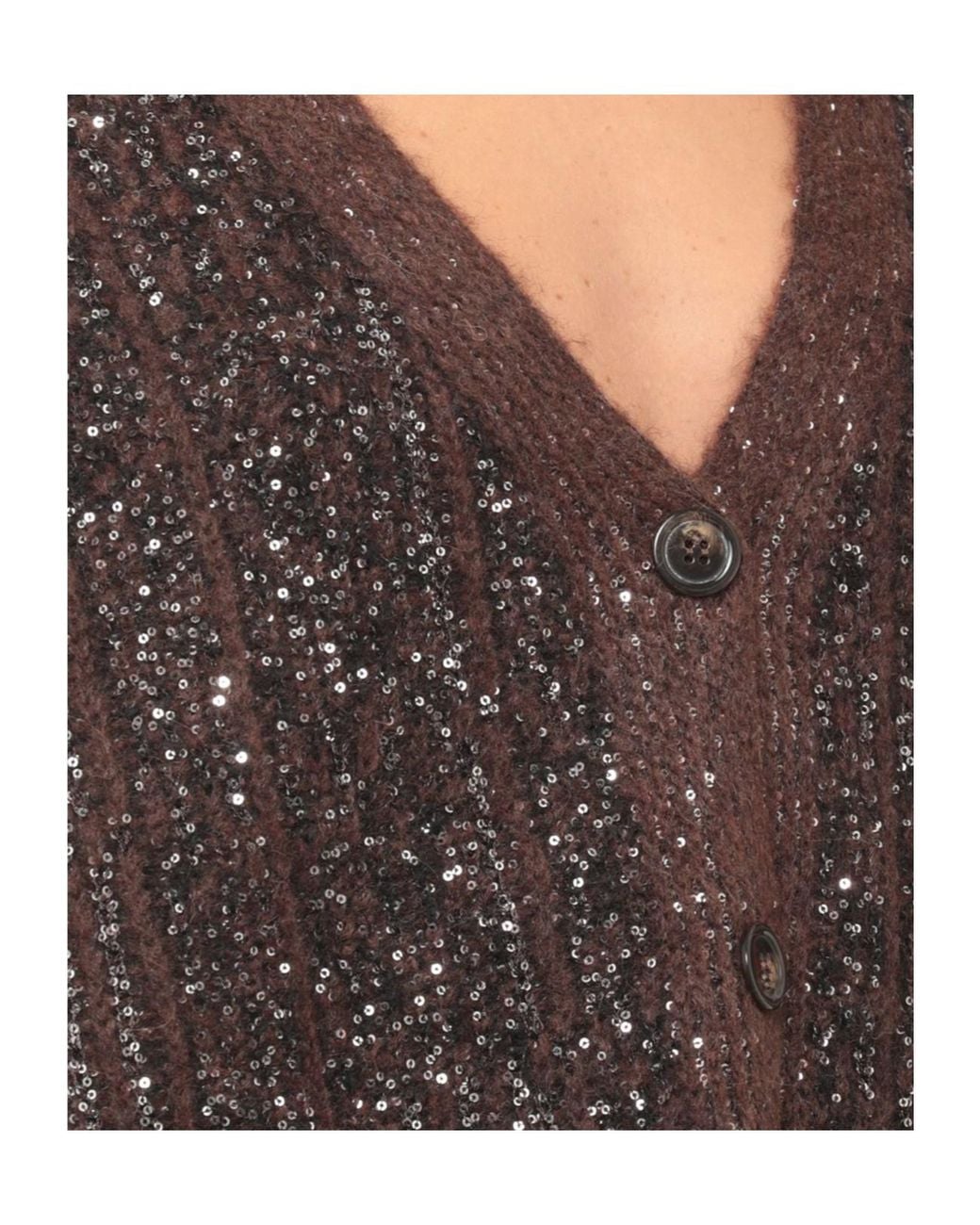 D.exterior Brown Sequined Button Cardigan