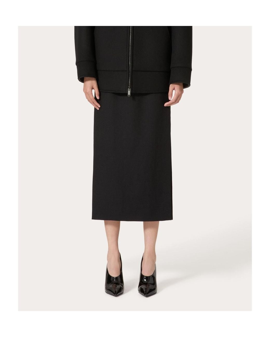 Valentino Black Grisaille Striaght Hem Midi Skirt