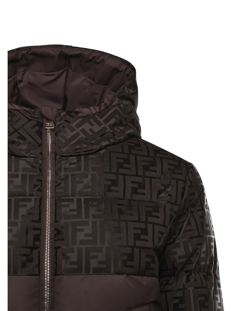 Fendi Brown Ff Jacquard Hooded Padded Jacket