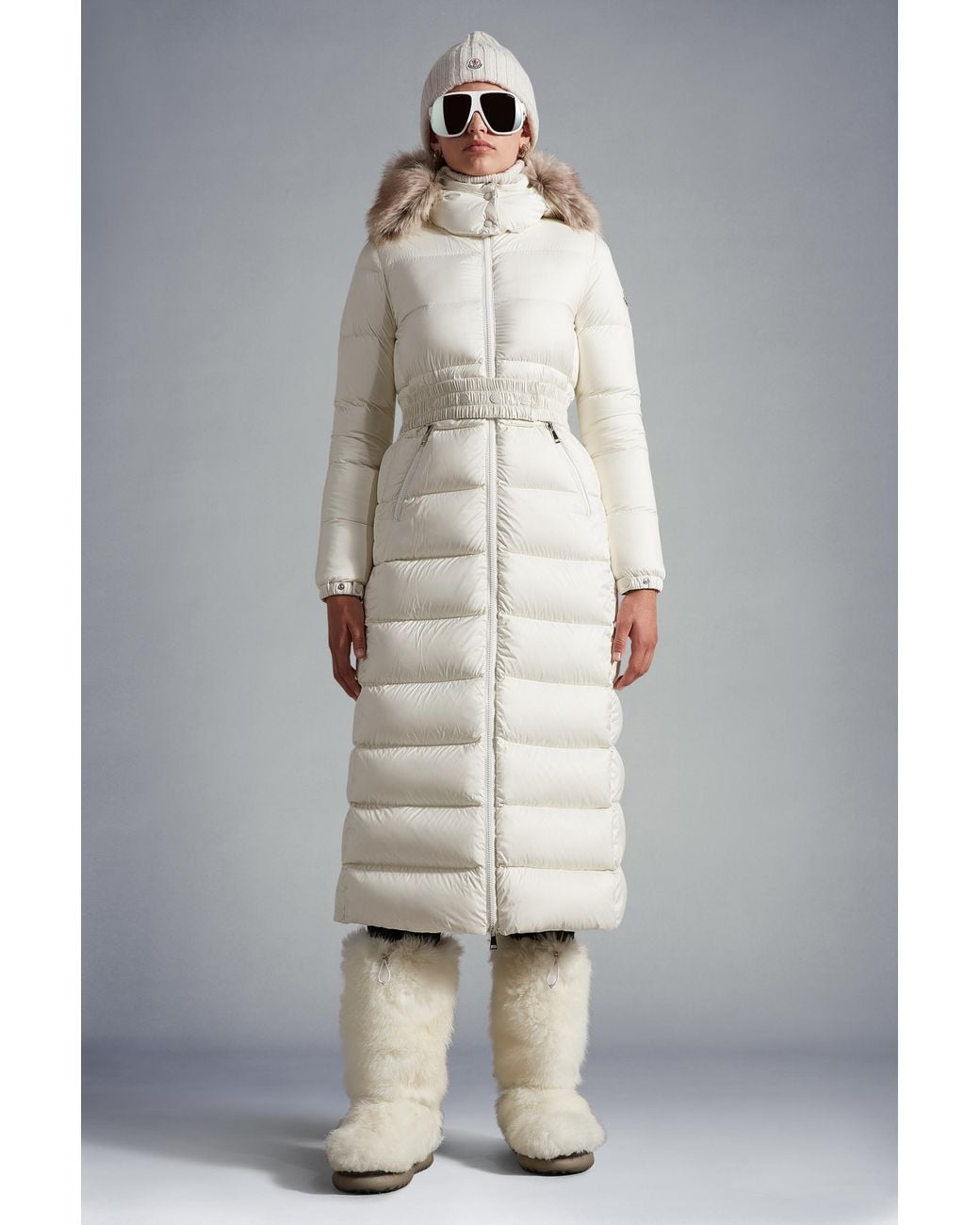 Moncler White Fudson Long Down Jacket