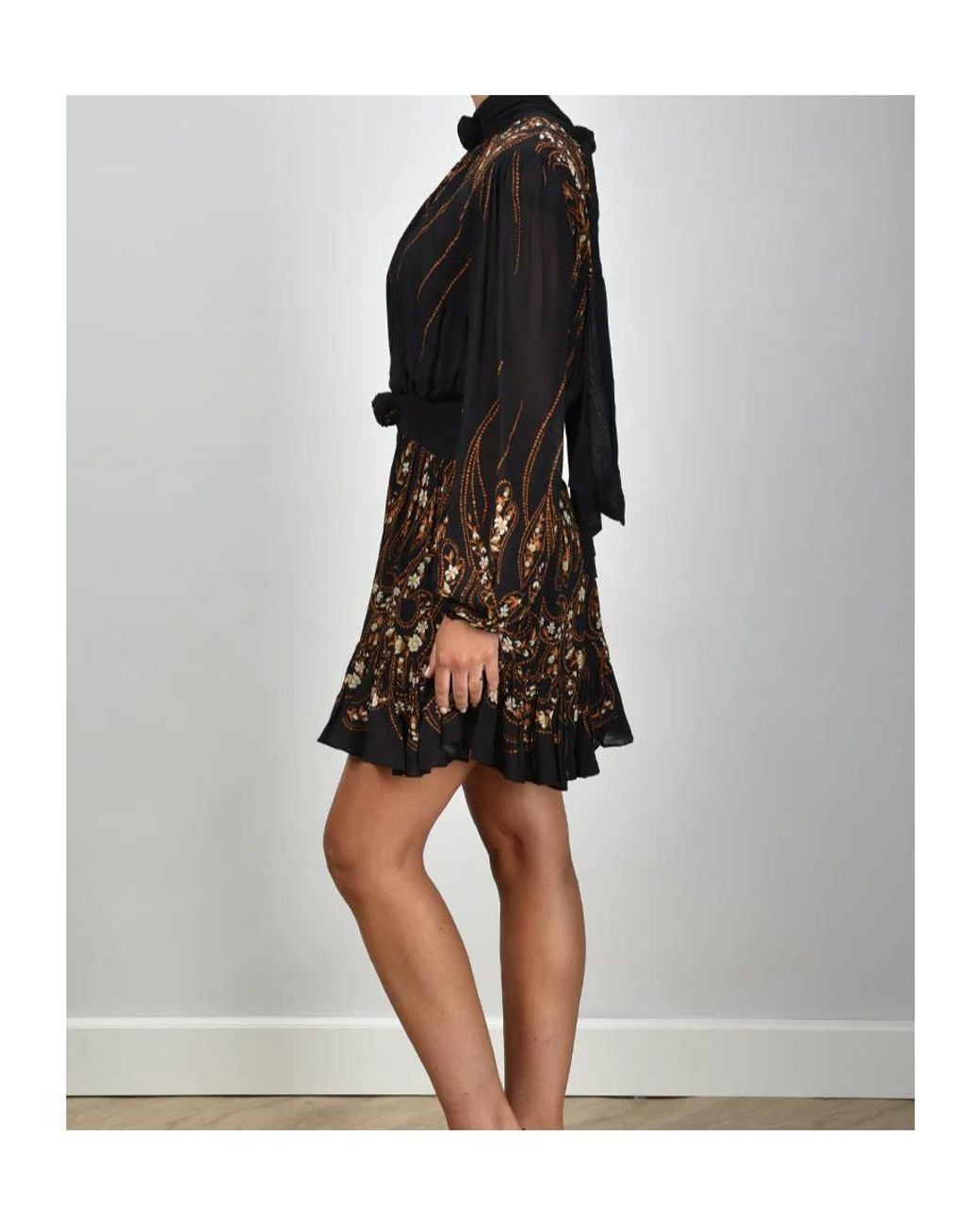 Farm Rio Black Floral Print Ruffled Dress