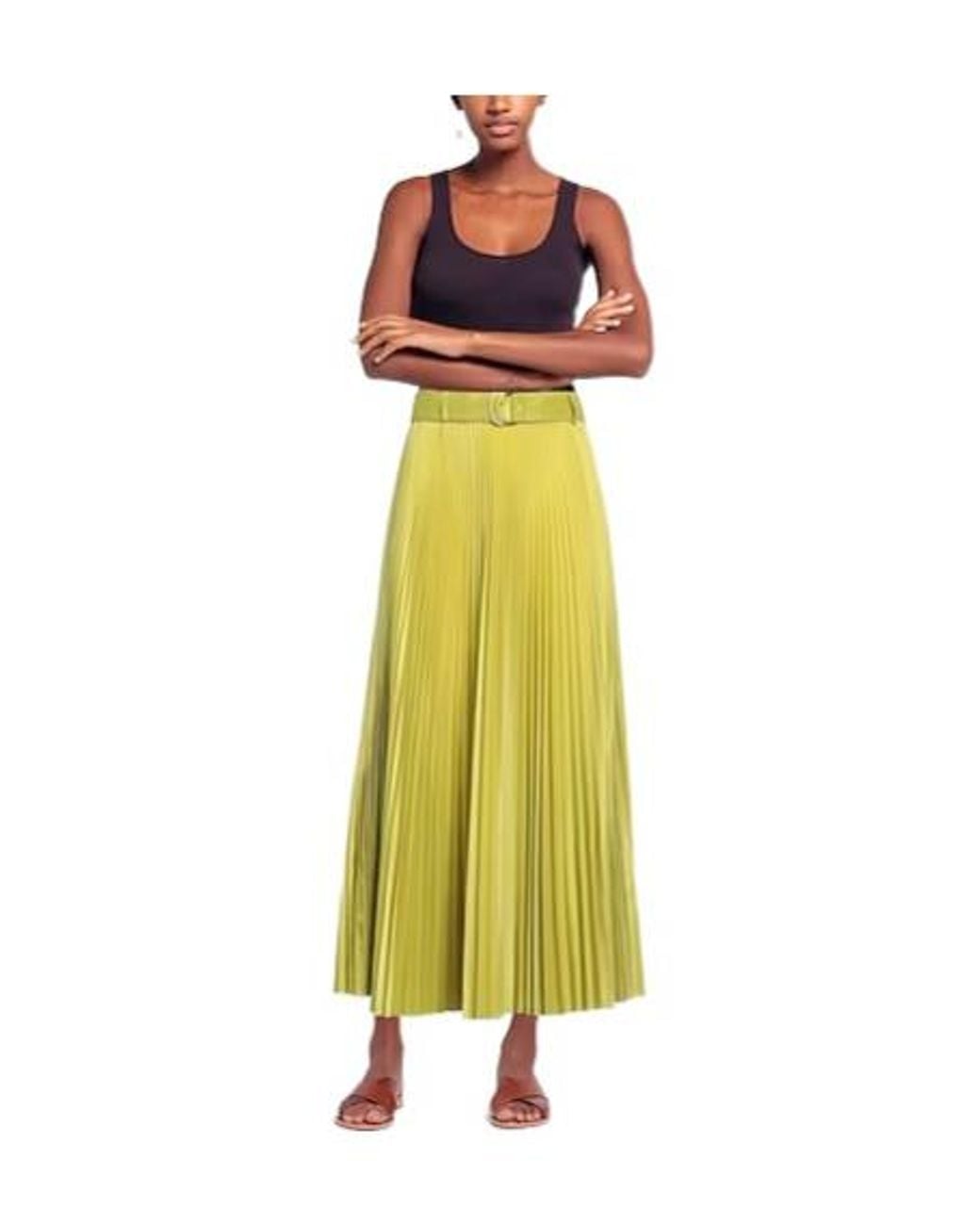 Max Mara Yellow Solid-Color Pleated Skirt