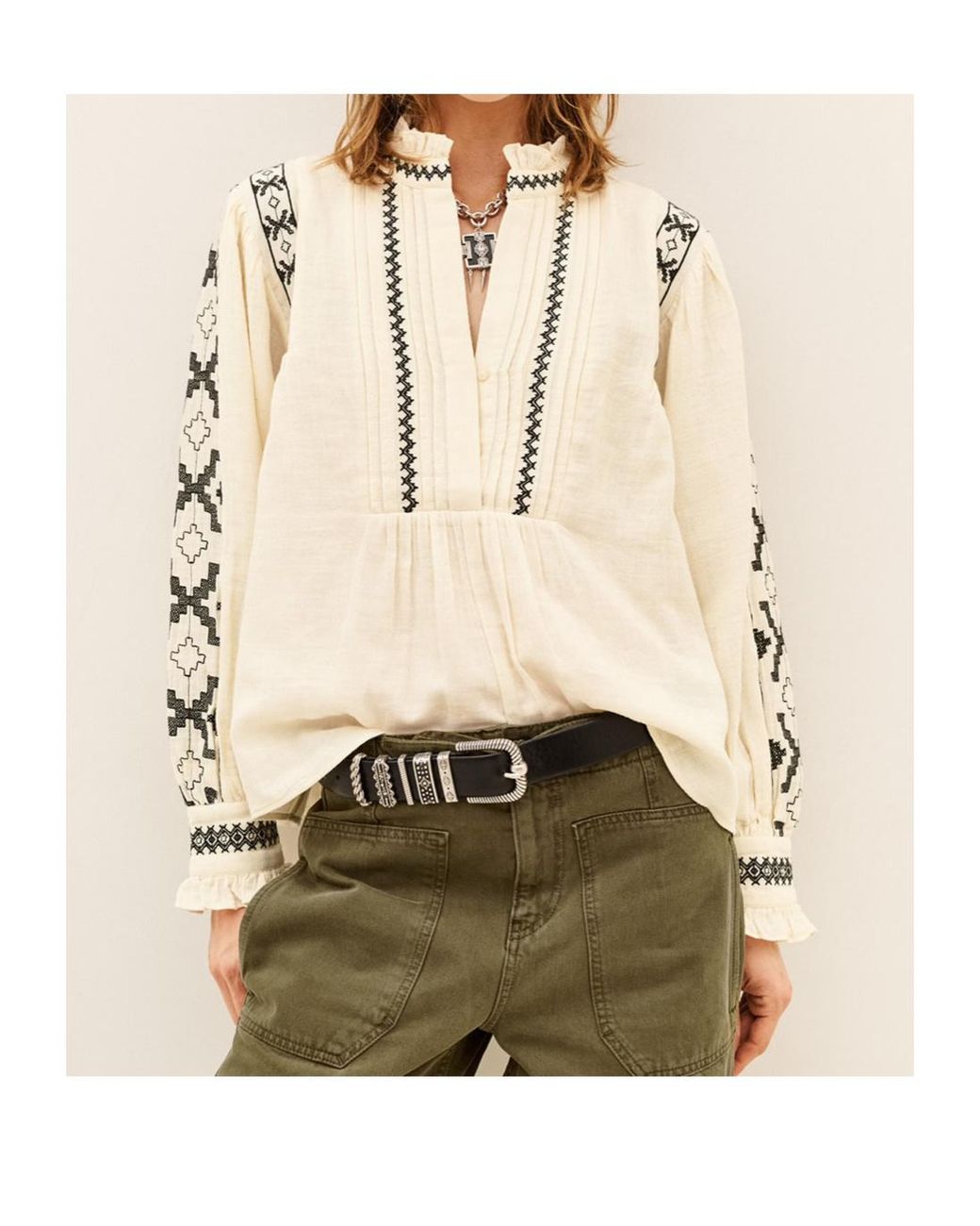 Ba&sh Natural Long-Sleeved Shirt With Pleat Details