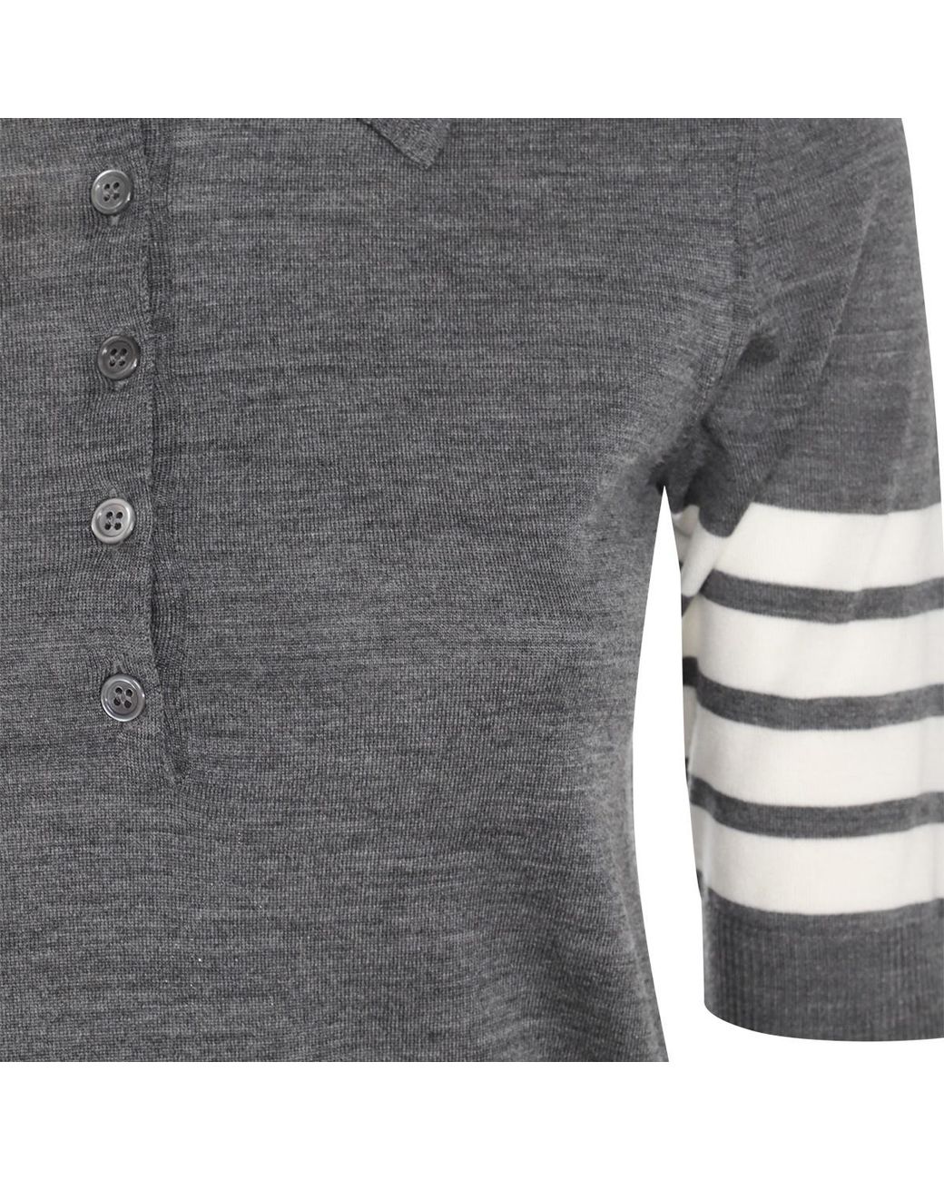 Thom Browne Gray 4-Bar Button Detailed Short-Sleeved Polo Shirt