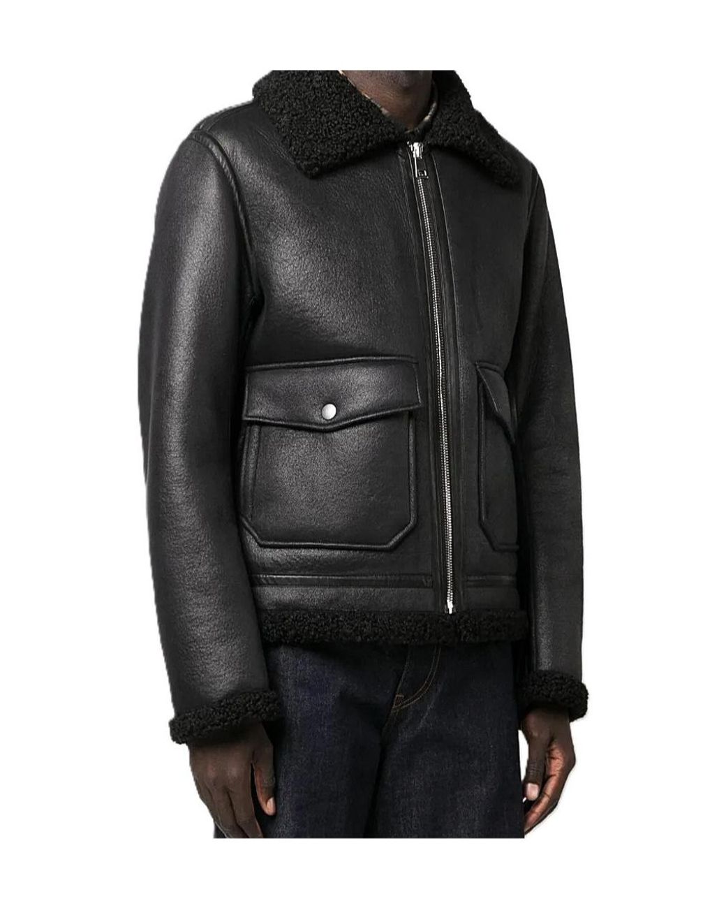 A.P.C. Black Faux-Shearling Zip-Up Bomber Jacket for men