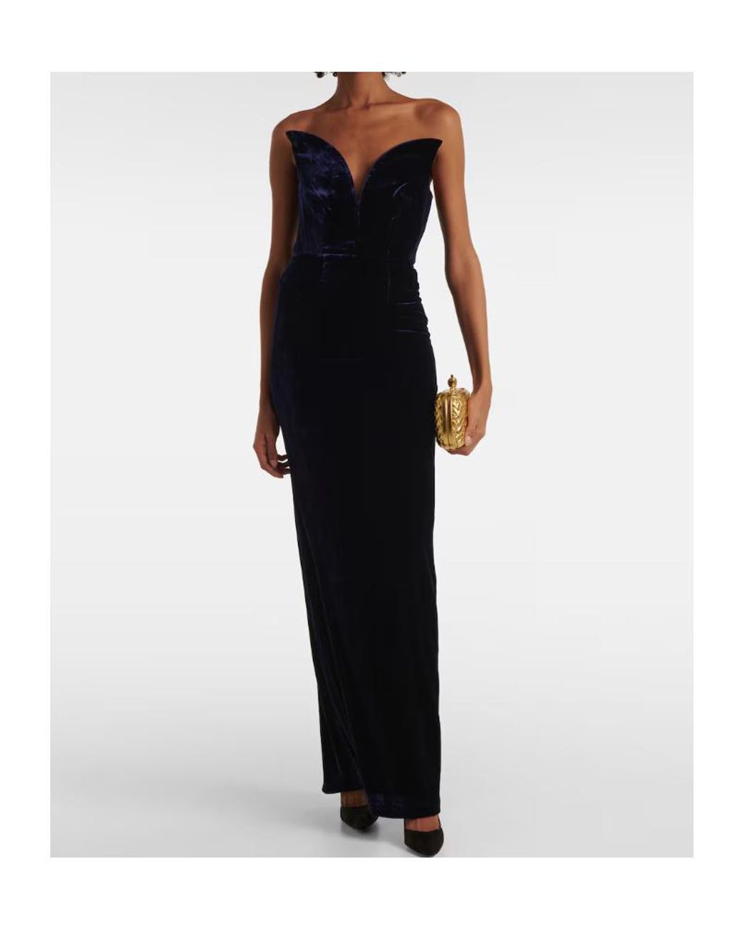 Roland Mouret Blue Strapless Velvet Gown