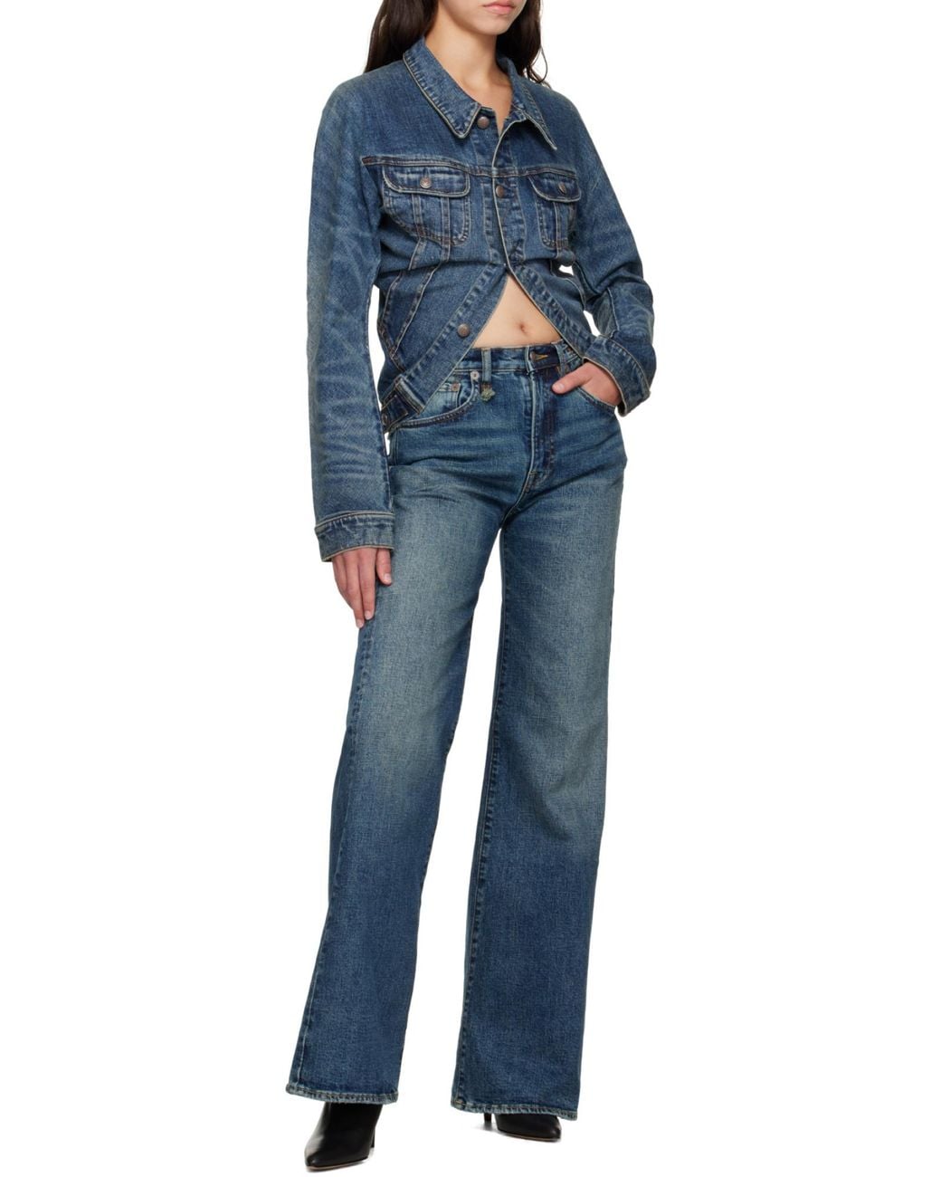 R13 Blue Logo-Patch Straight-Leg Jeans