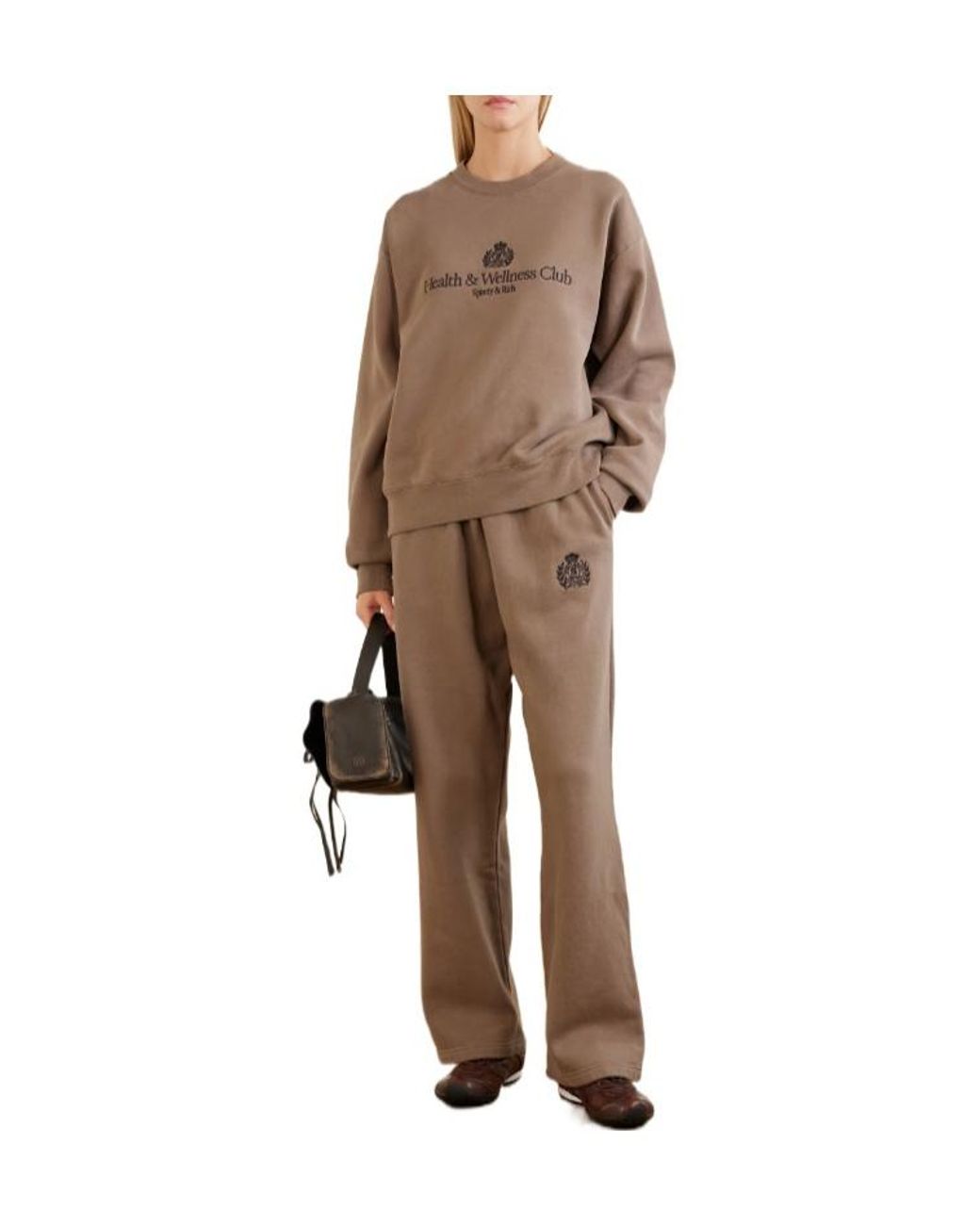 Sporty & Rich Natural Embroidered Cotton-Jersey Wide-Leg Sweatpants