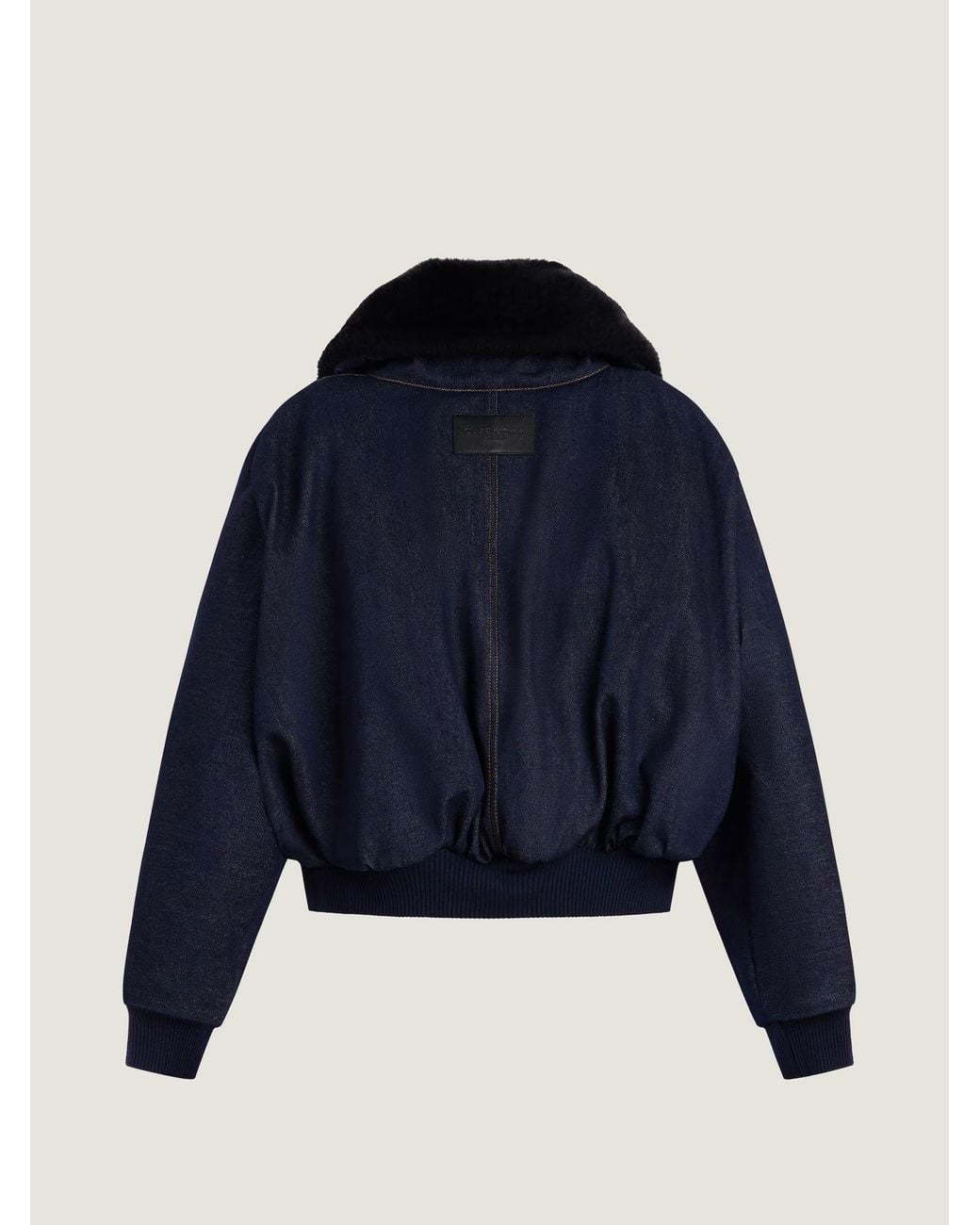 Givenchy Blue Shearling Collar Zip-Up Denim Jacket
