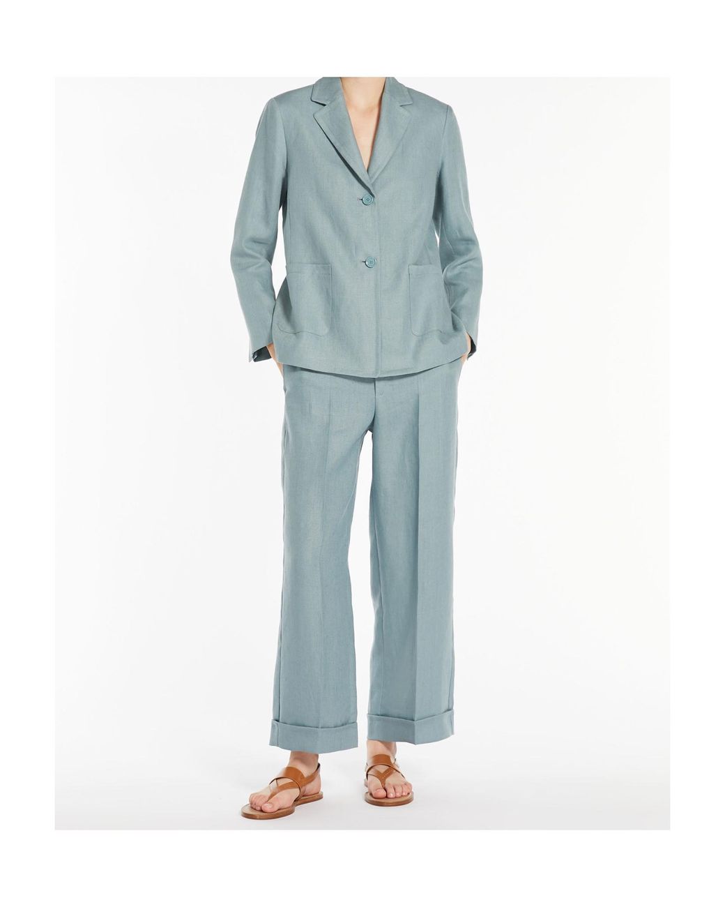 Max Mara Blue 'S High Waist Straight Leg Pants
