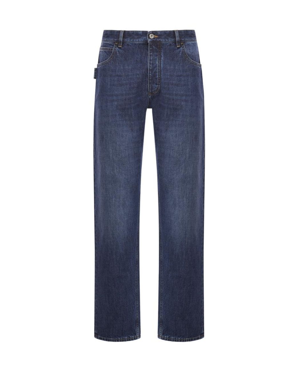 Bottega Veneta Blue Logo Patch Straight Leg Jeans for men