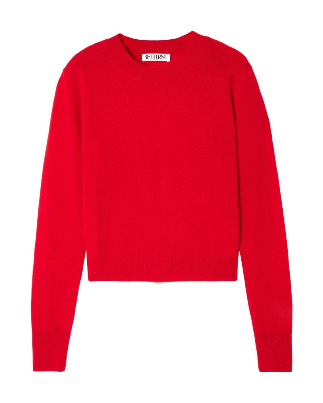 ÉTERNE Red Solid-Color Cropped Cashmere Sweater