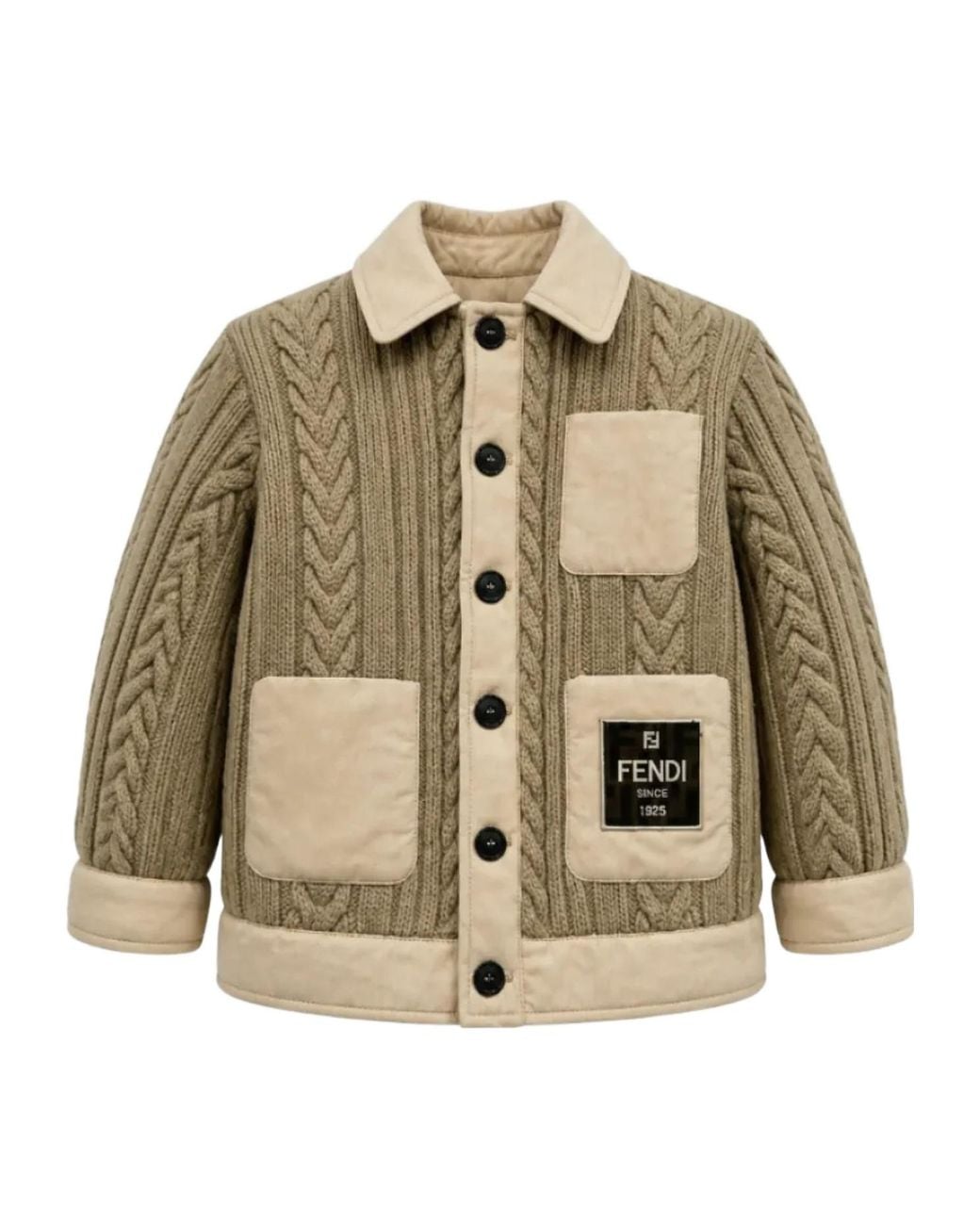 Fendi Natural Cable-Knit Panelled Jacket