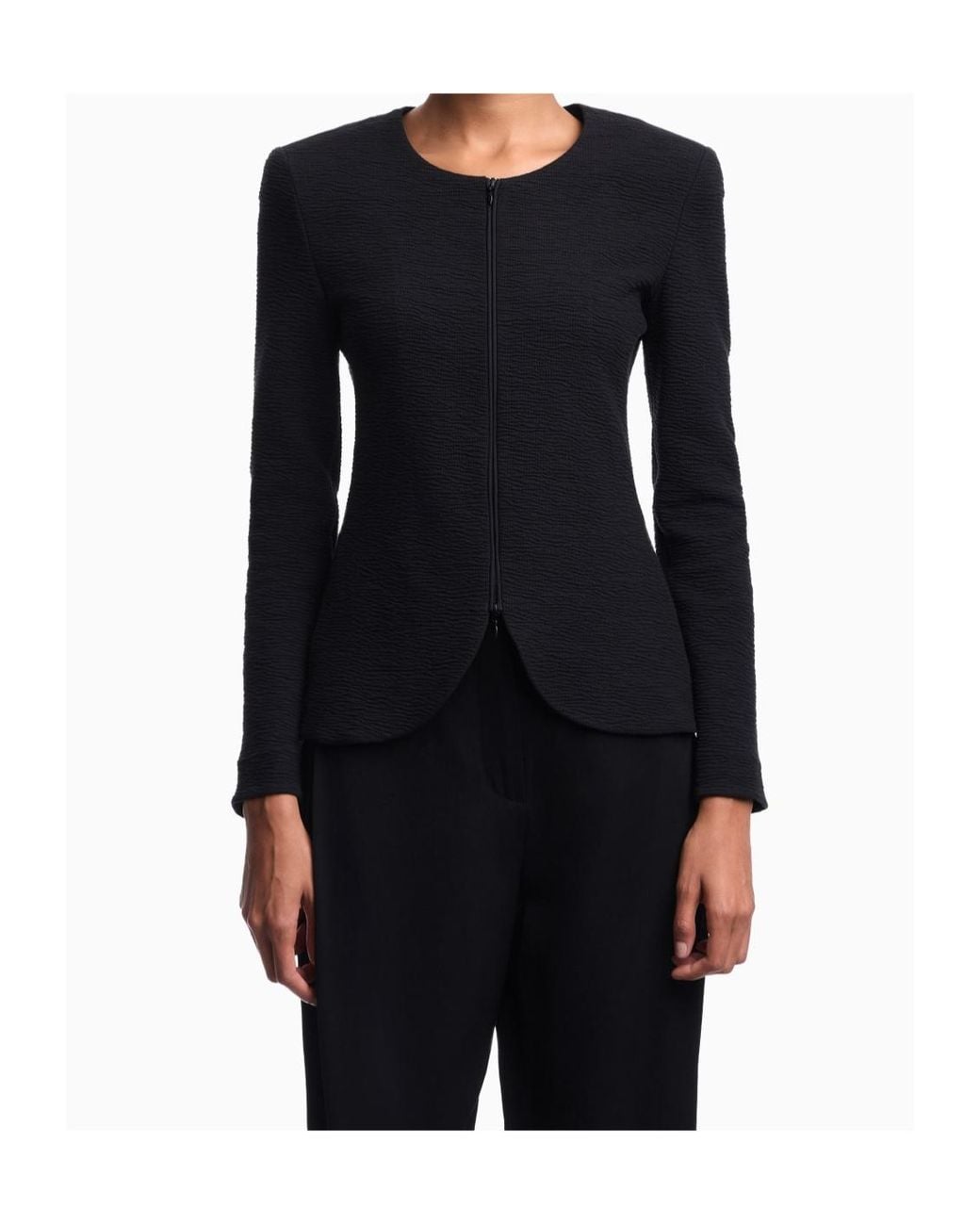Emporio Armani Black Zip-Up Crewneck Jacket