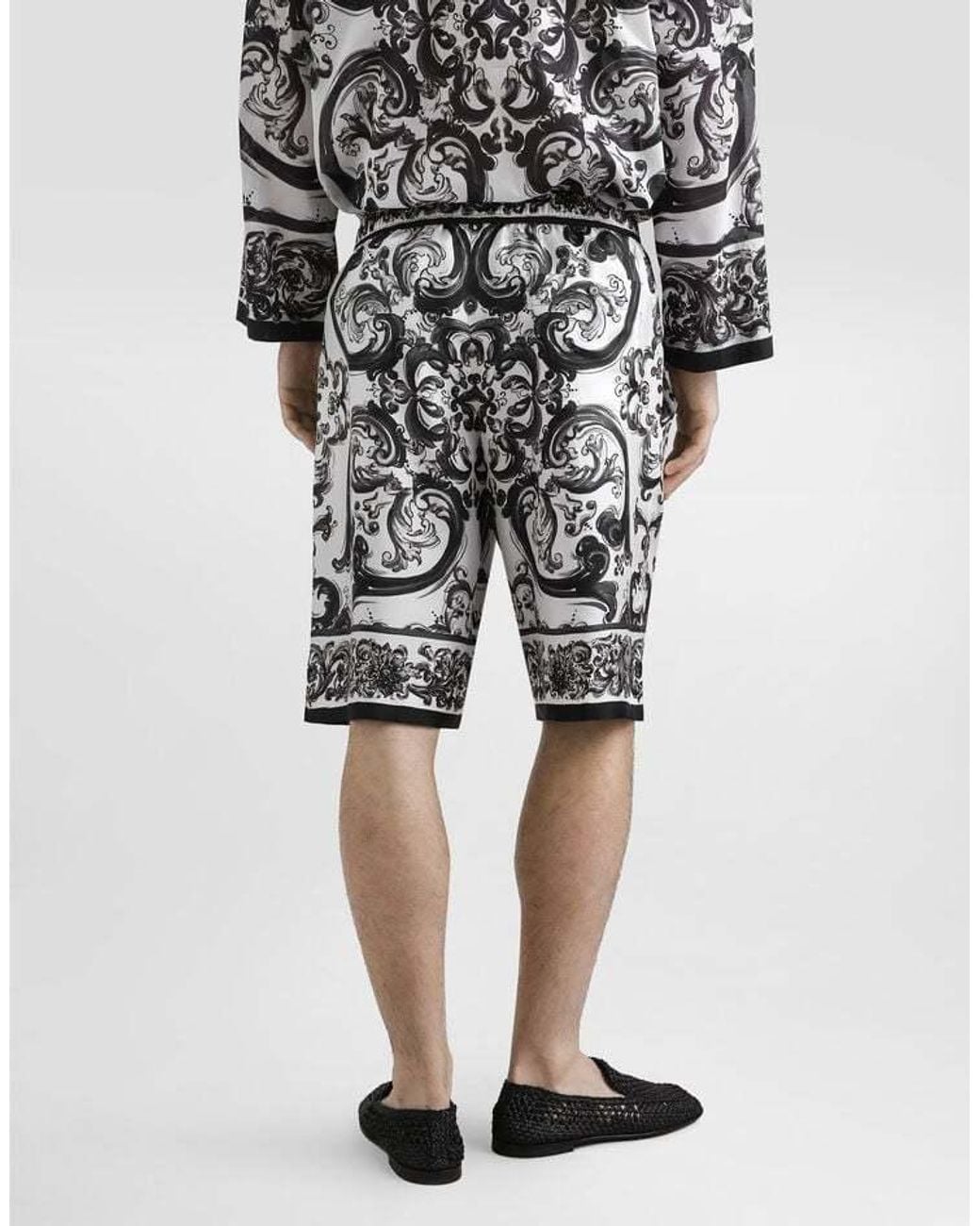 Dolce & Gabbana Black Majolica-Printed Drawstring Shorts for men