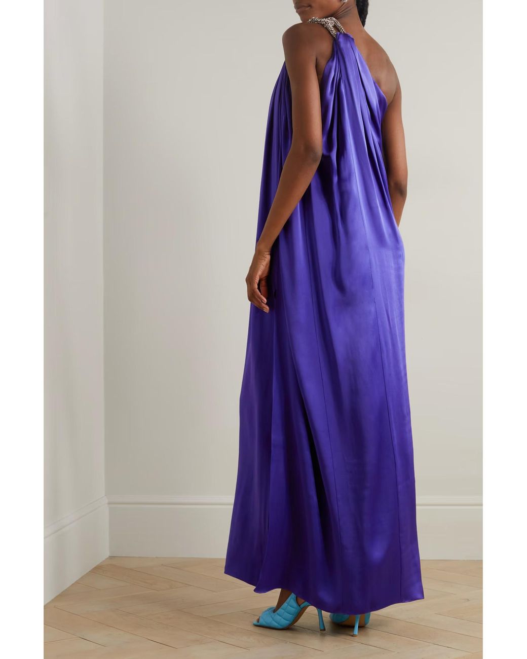 Stella McCartney Purple Falabella One-shoulder Crystal-embellished Crepe Gown