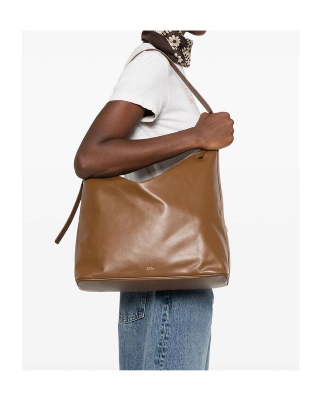 A.P.C. Brown Logo Printed Zipped Tote Bag