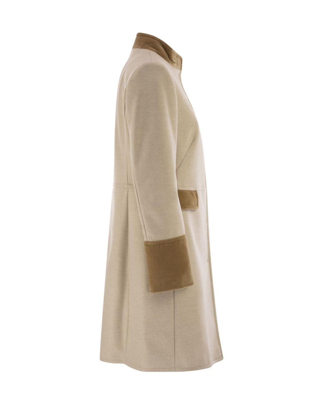 Fay Natural Virginia Velvet-Trim Coat