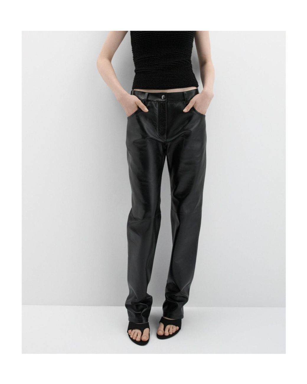 Magda Butrym Black Leather Straight-Leg Pants